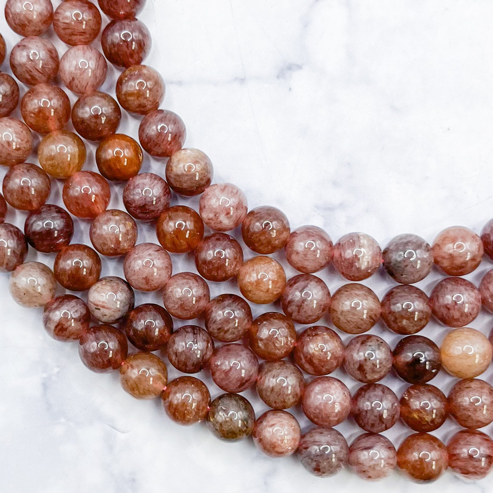 6mm Strawberry Quartz with Sunstone Bead Strand N22