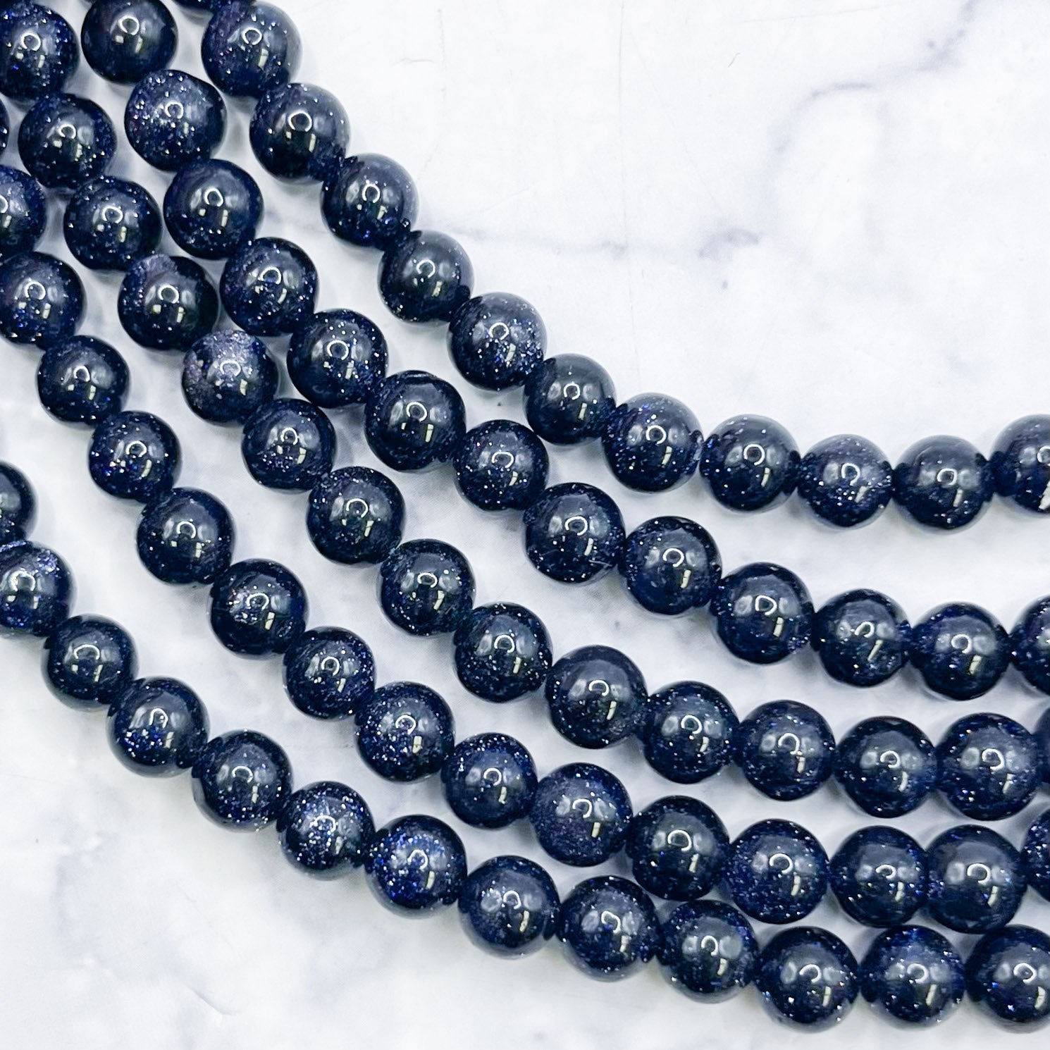 6mm Navy Goldstone Bead Strand M8