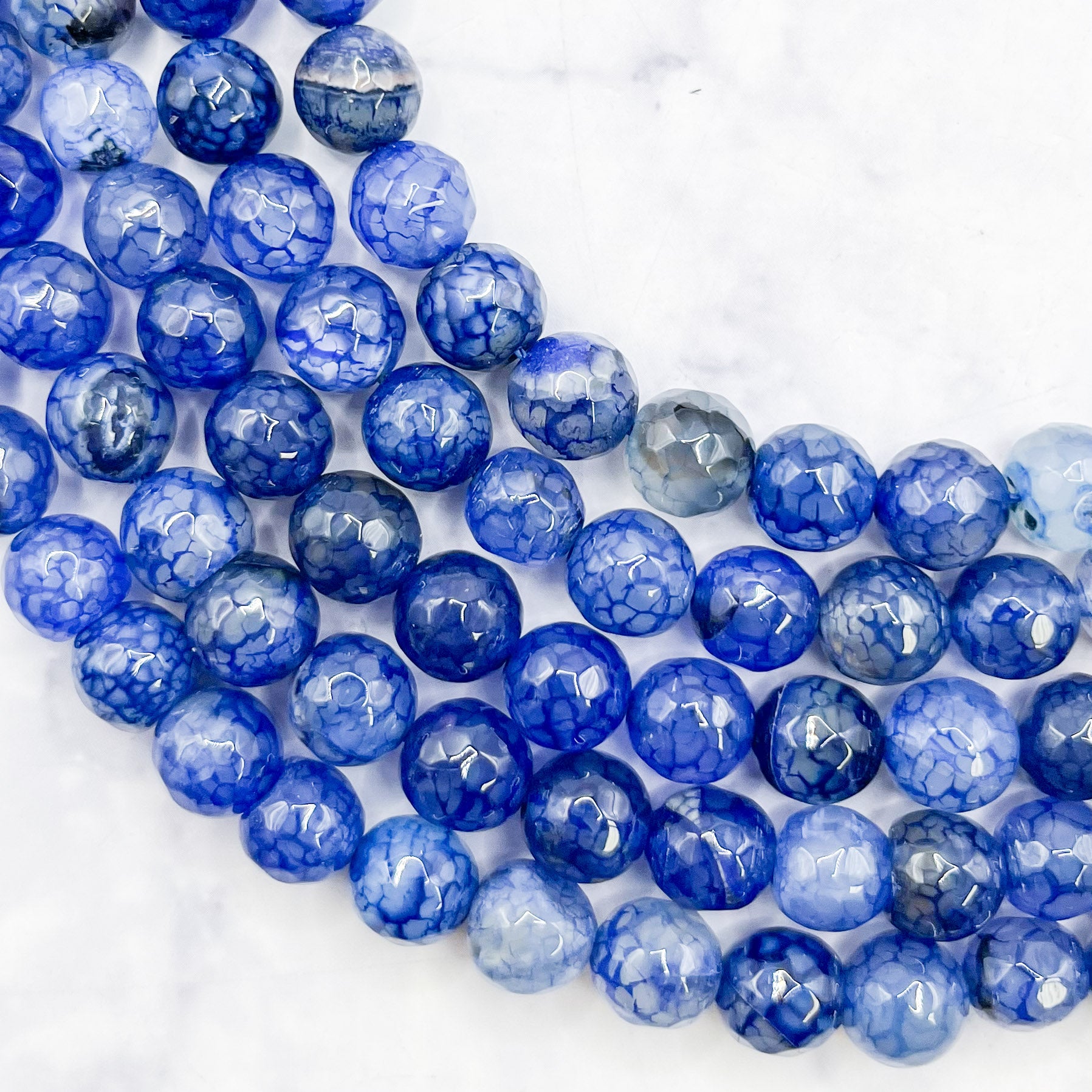 8mm Faceted Dyed Navy Dragons Vein Agate Bead Strand R14