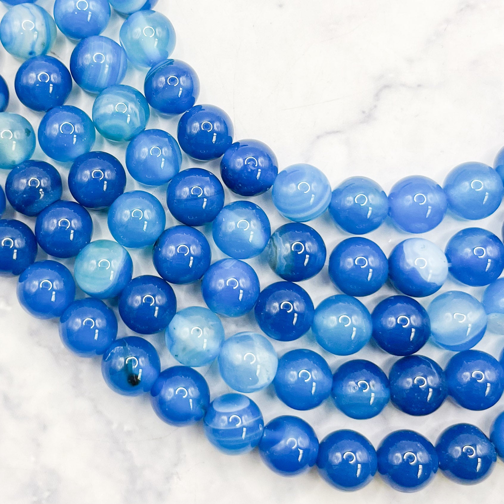 8mm Dyed Blue Banded Agate Bead Strand R12