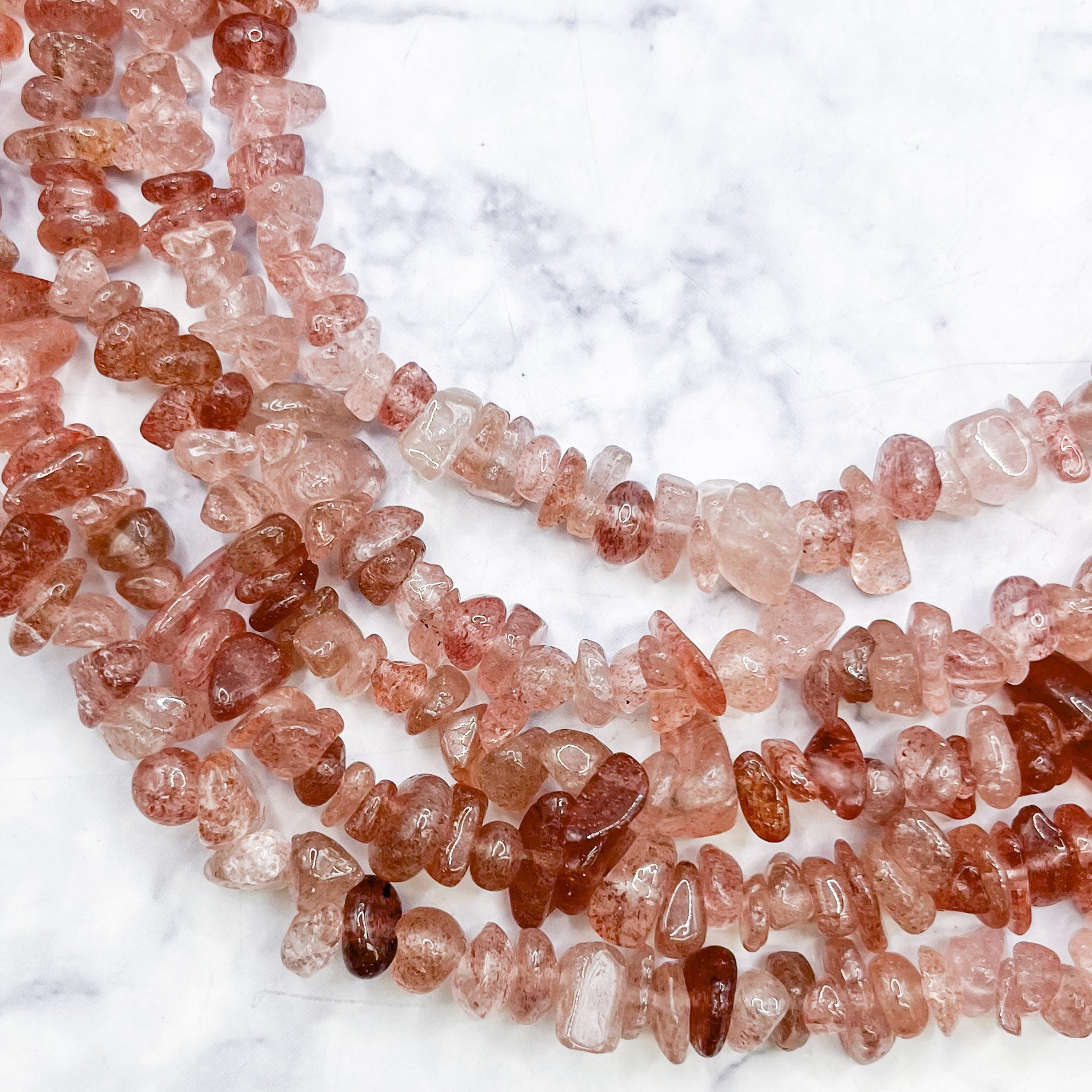 Strawberry Quartz Chip Bead Strand V13