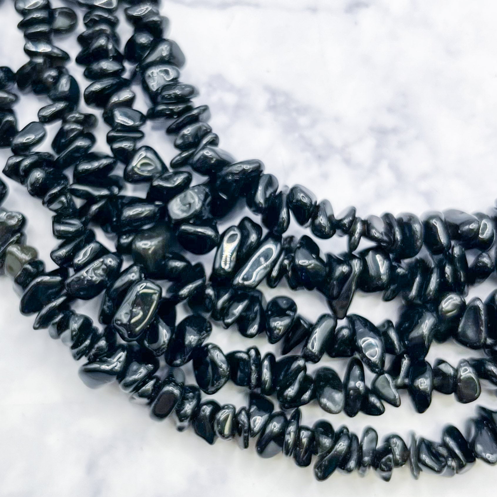 Obsidian Chip Bead Strand W10