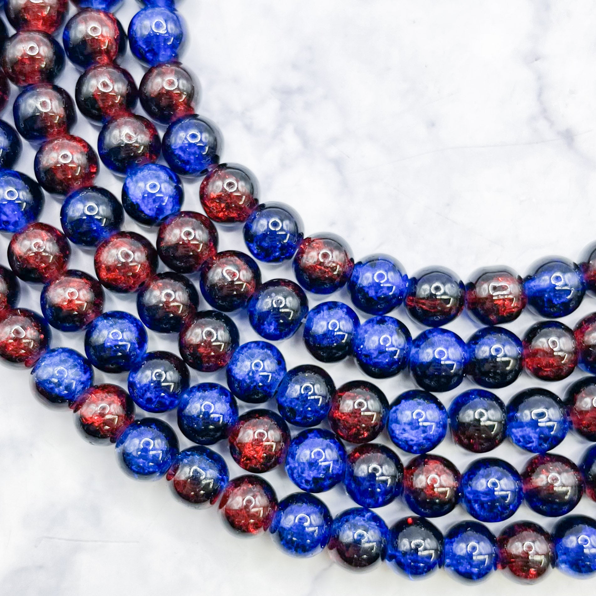 8mm Twilight Crackle Glass Bead Strand X6