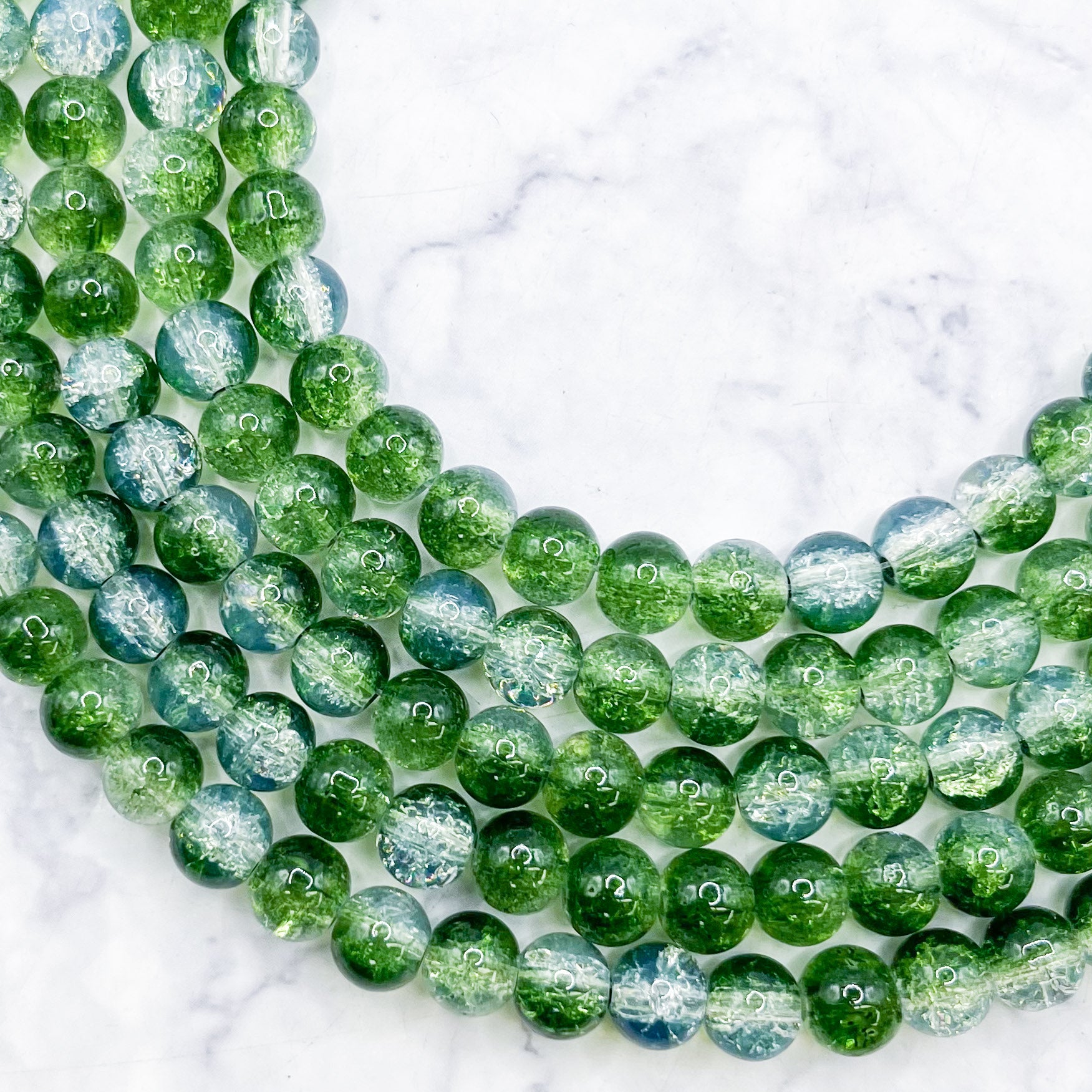 8mm Forest Green Crackle Glass Bead Strand A6