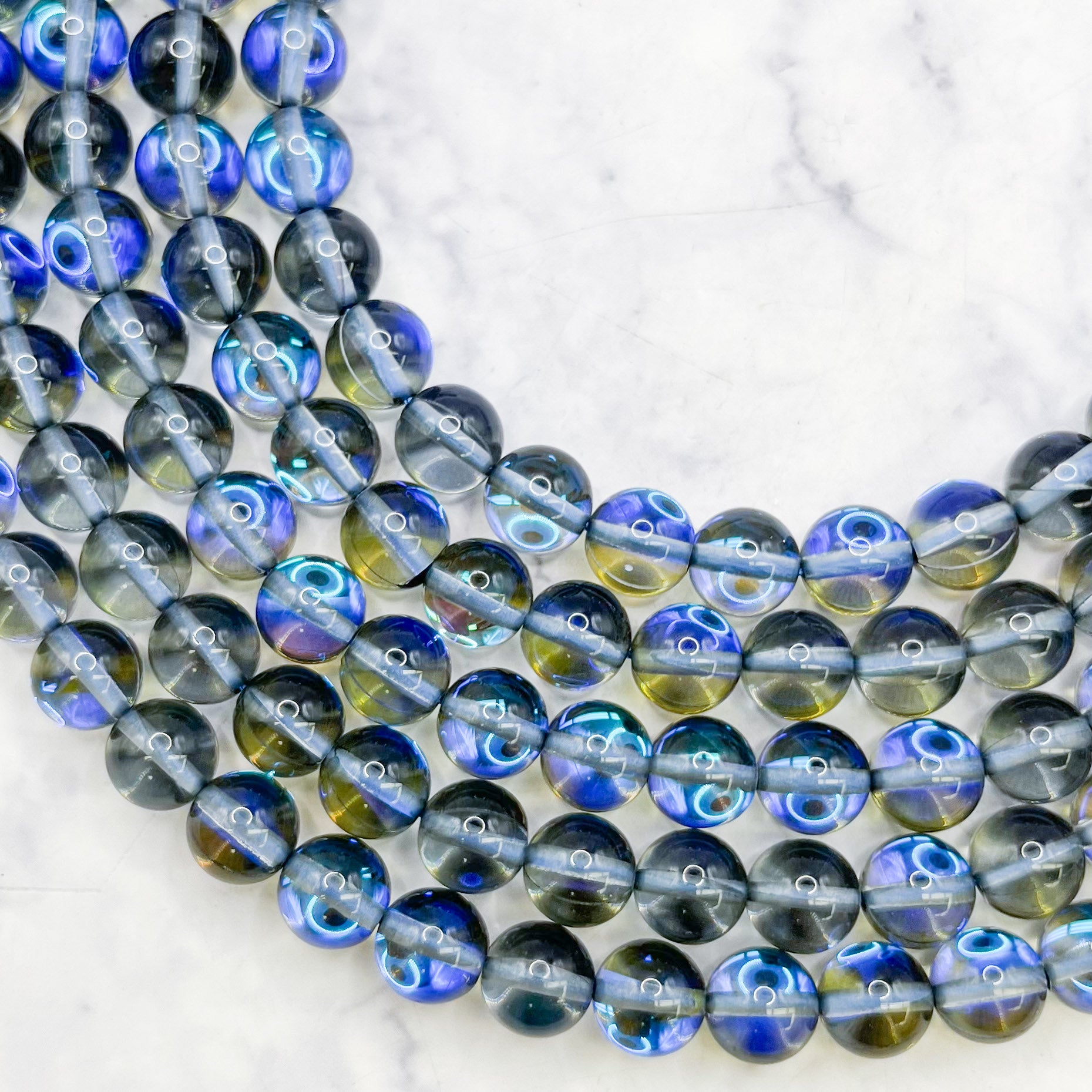 8mm Dark Blue Mermaid Glass Bead Strand W12