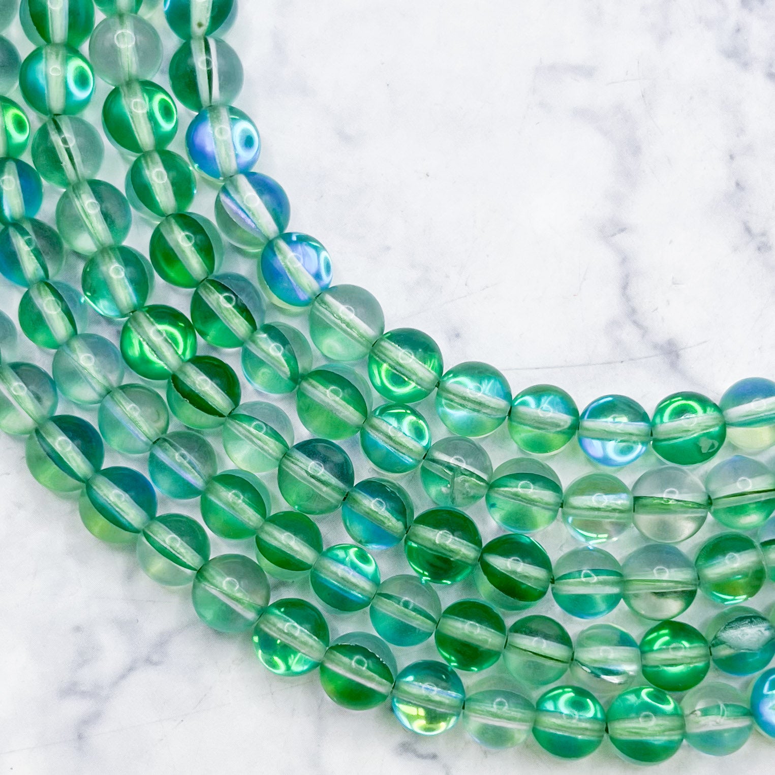 6mm Green Mermaid Glass Bead Strand G10