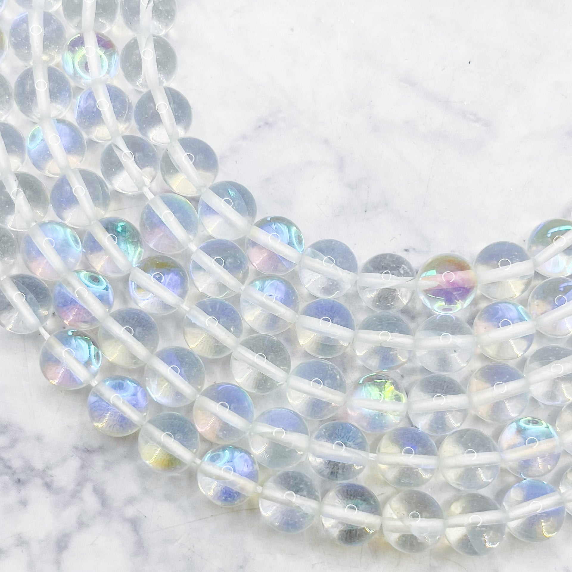 8mm Clear Mermaid Glass Bead Strand X12