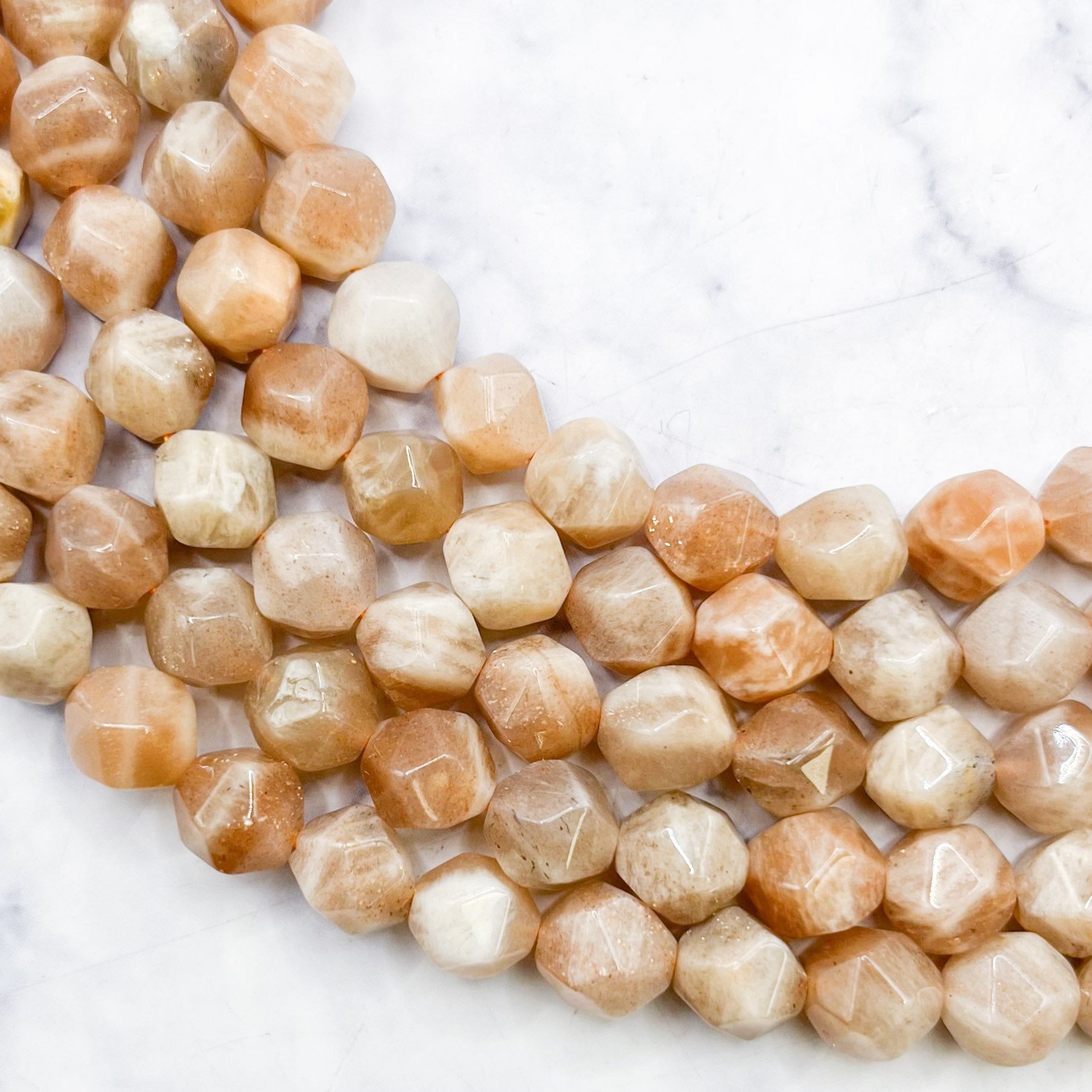 8mm Sunstone Polygon Bead Half Strand G18