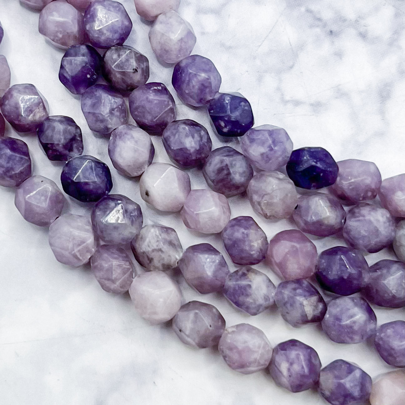 6mm Lepidolite Polygon Bead Half Strand X11