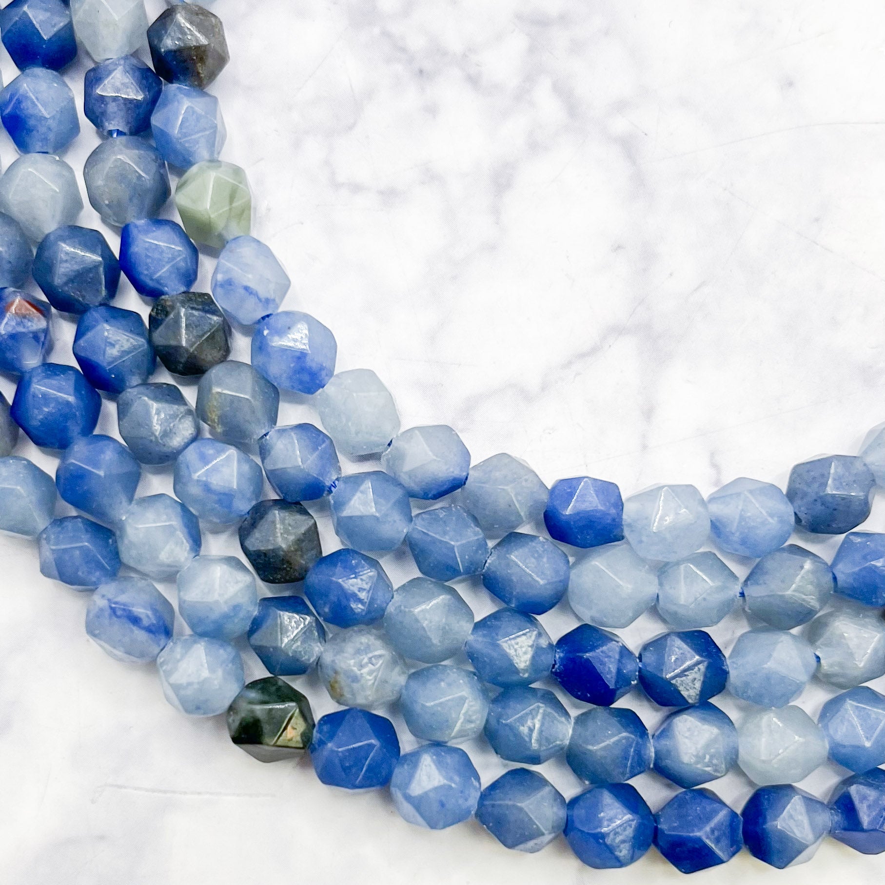 6mm Blue Aventurine Polygon Bead Half Strand N8