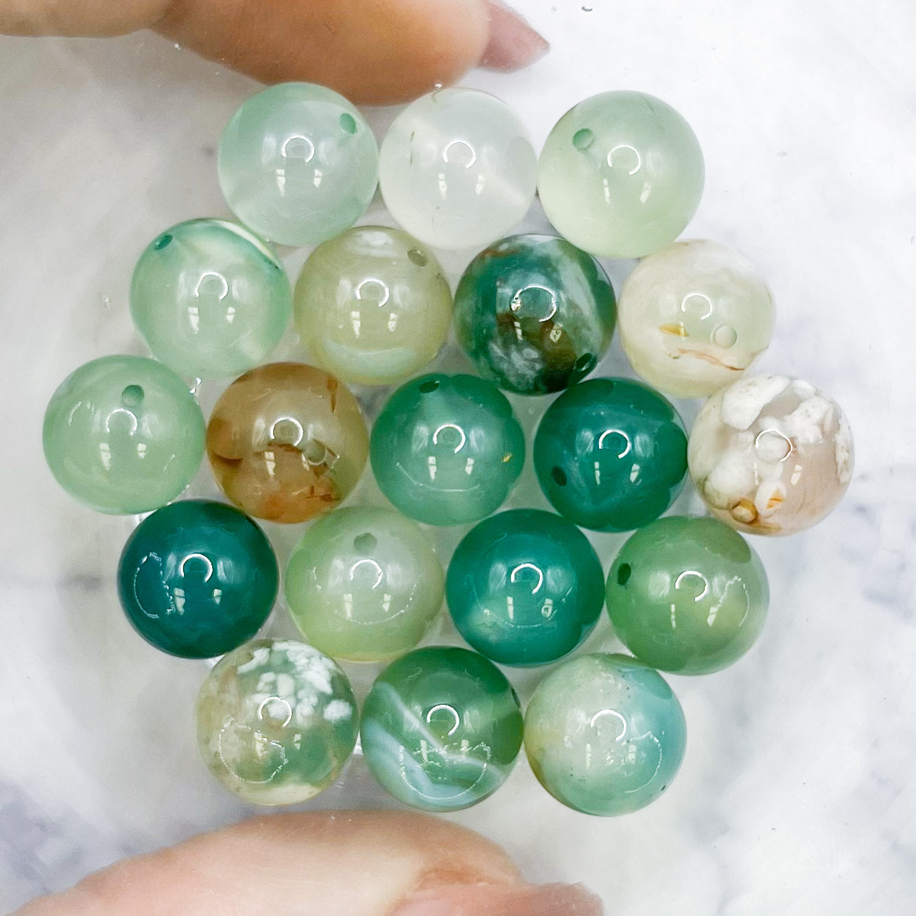 10mm Green Flower Agate Bead Half Strand Q21