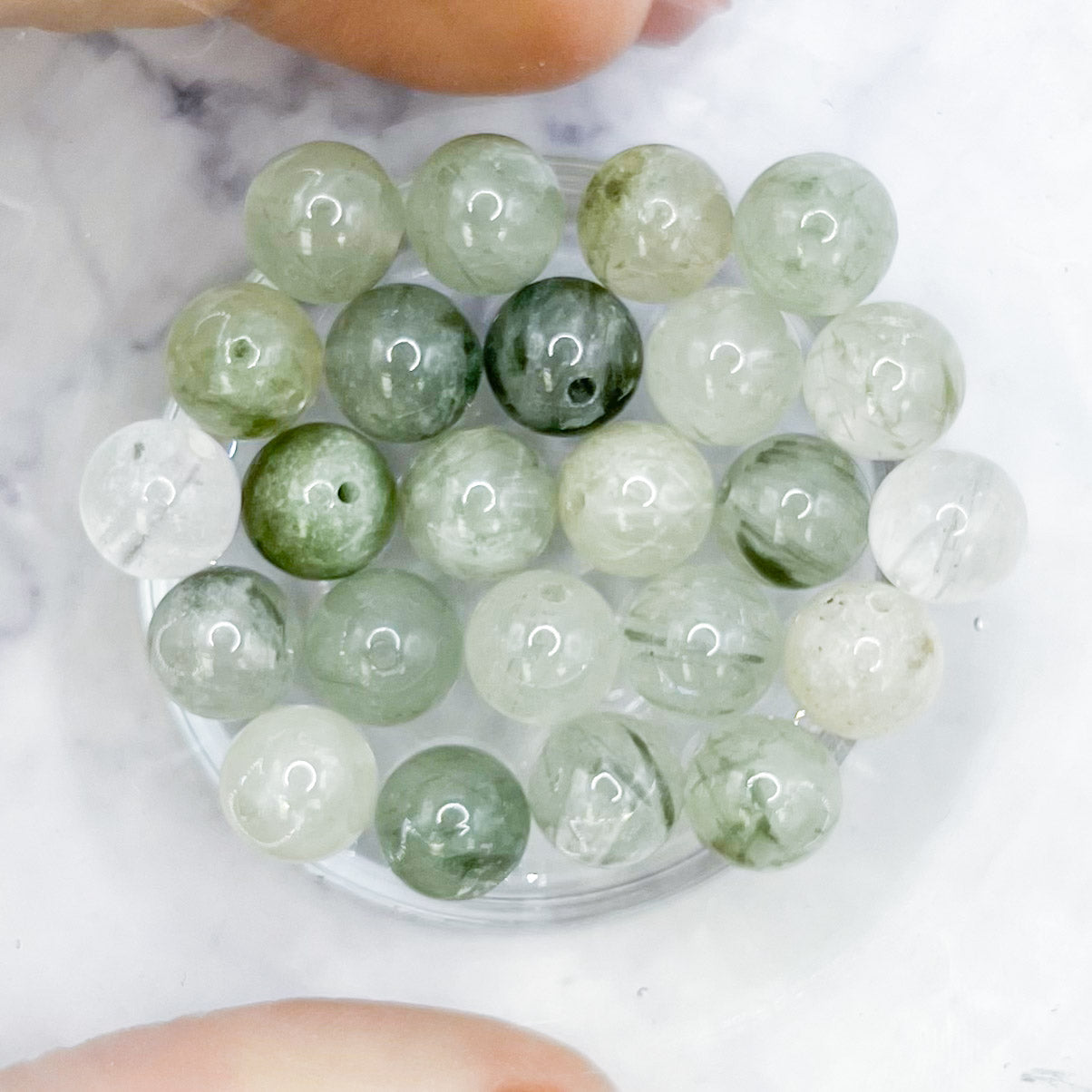 8mm Green Rabbit Hair Quartz Bead Half Strand V12