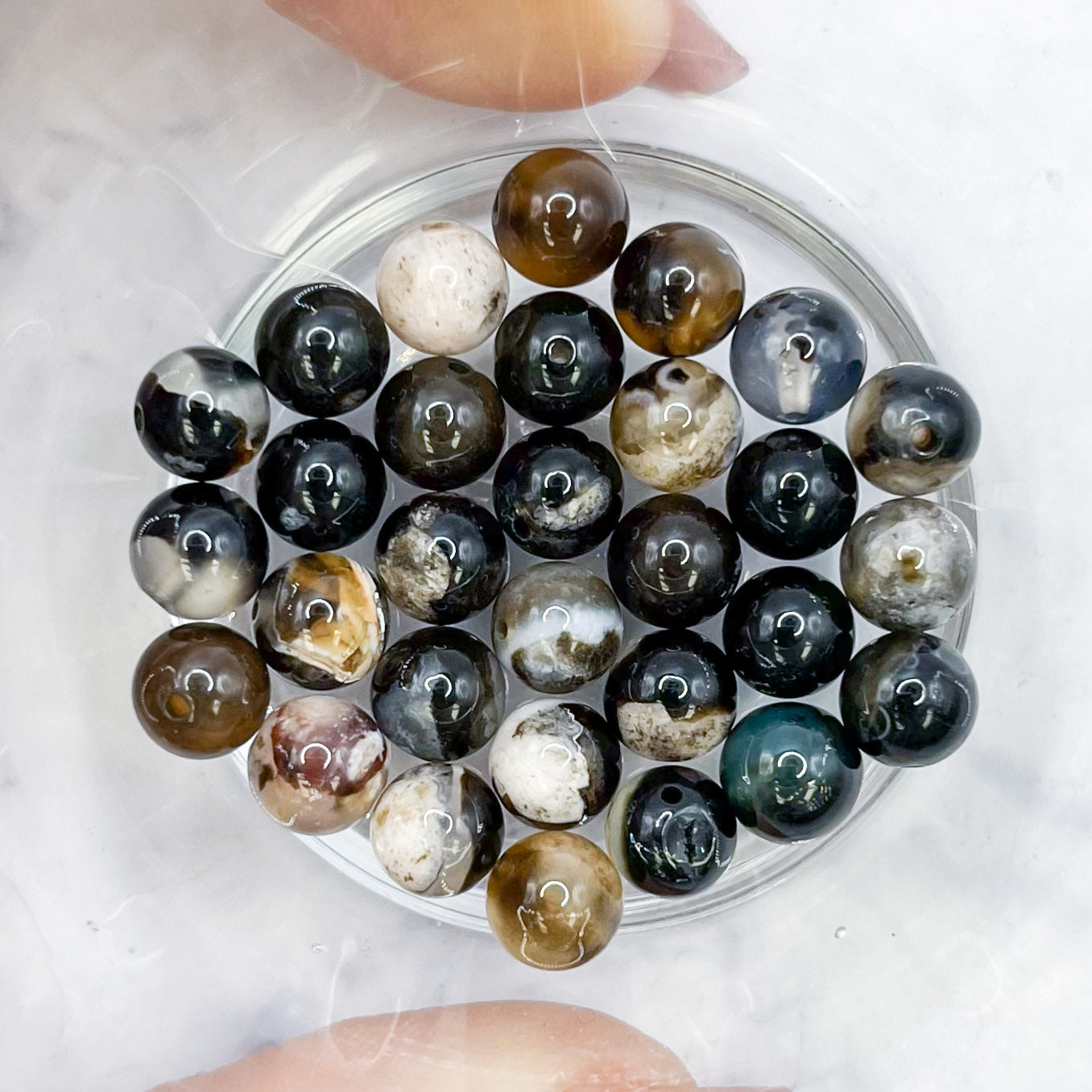 6mm Black Flower Agate Bead Half Strand R14