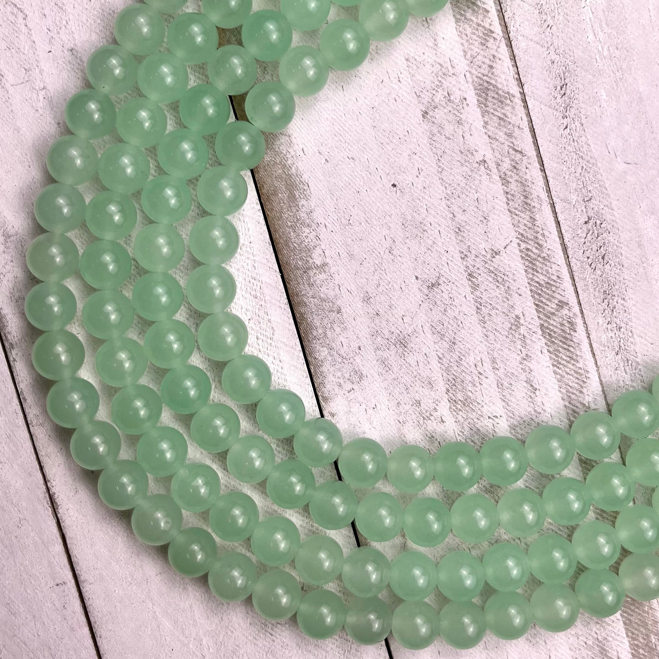 8mm Dyed Light Green Chalcedony Bead Strand
