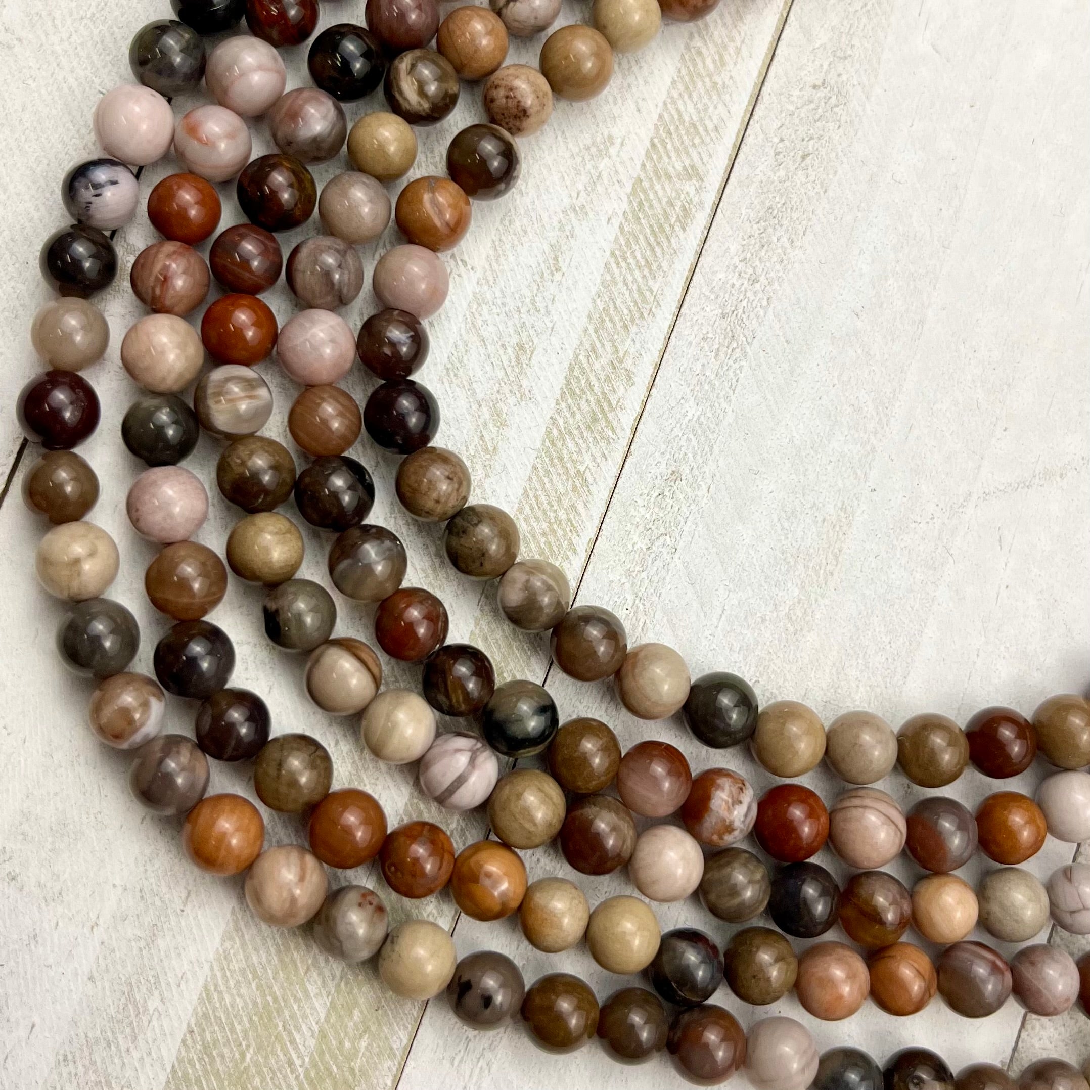 6mm Petrified Wood Bead Strand P16
