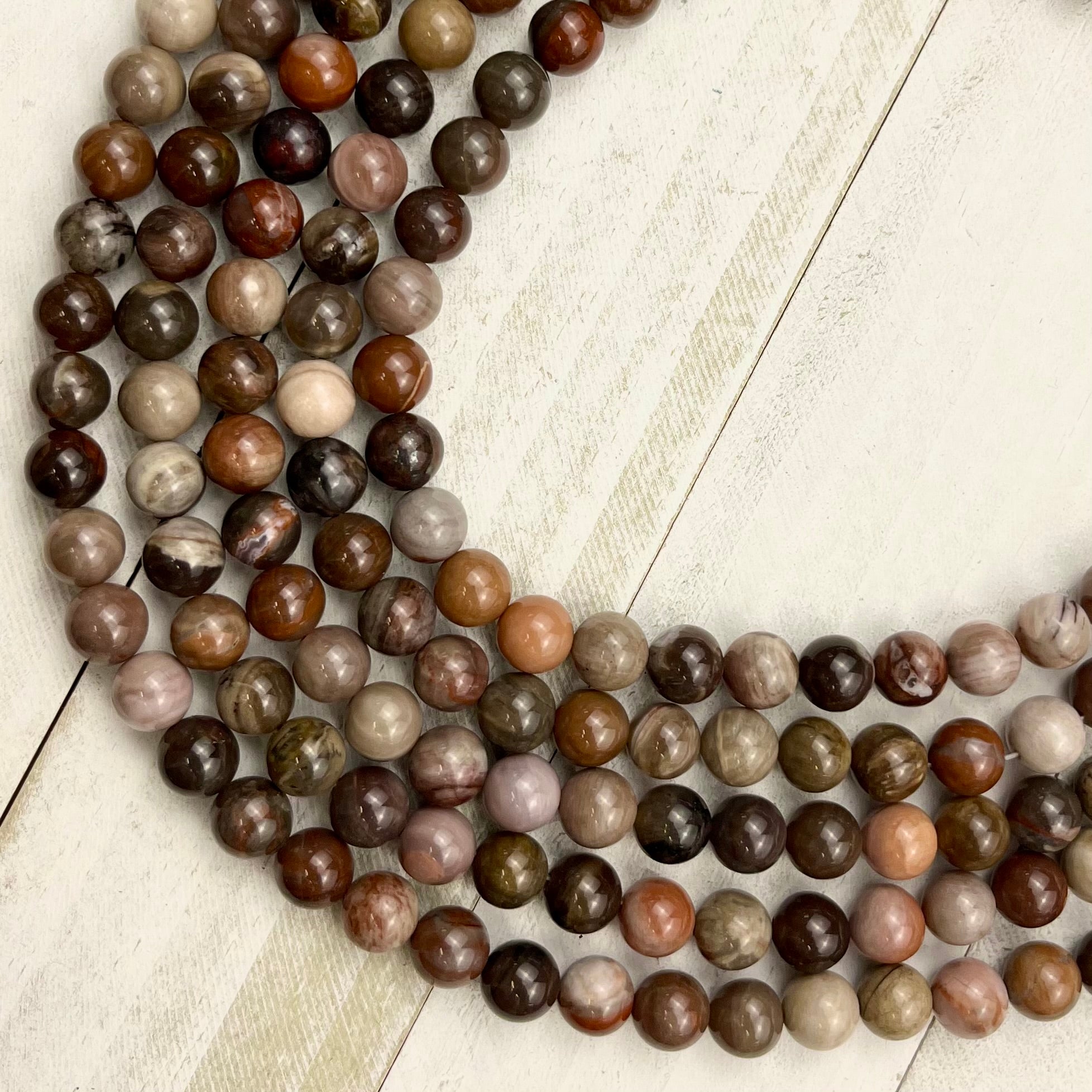 8mm Petrified Wood Bead Strand W20