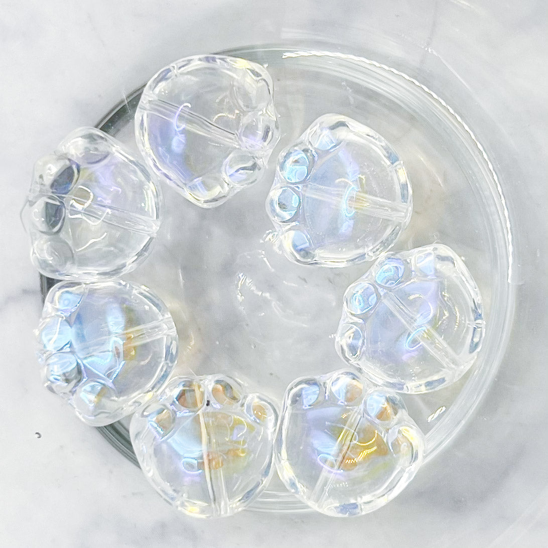11x12mm Clear AB Glass Paw Print Bead Pack (10 Beads) G3