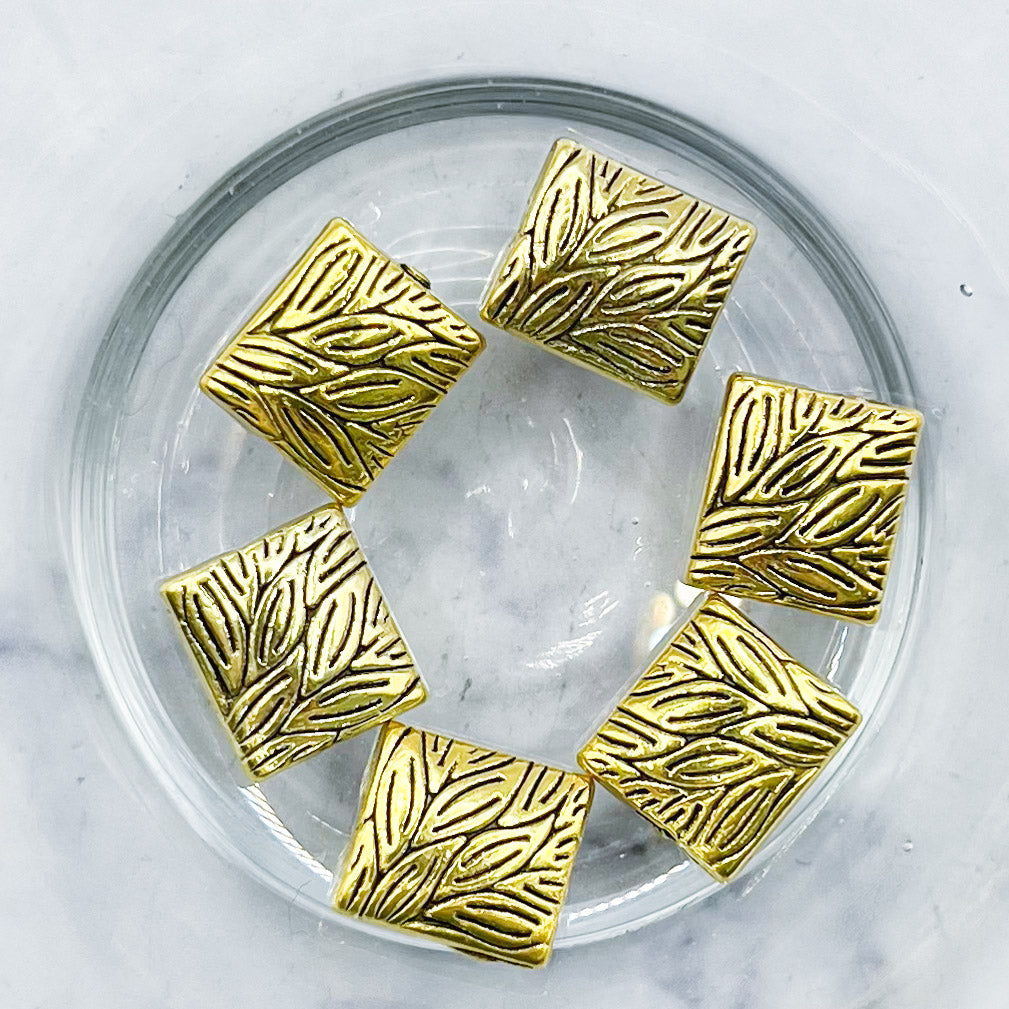 10mm Gold Leaf Square Spacer Bead Pack B25