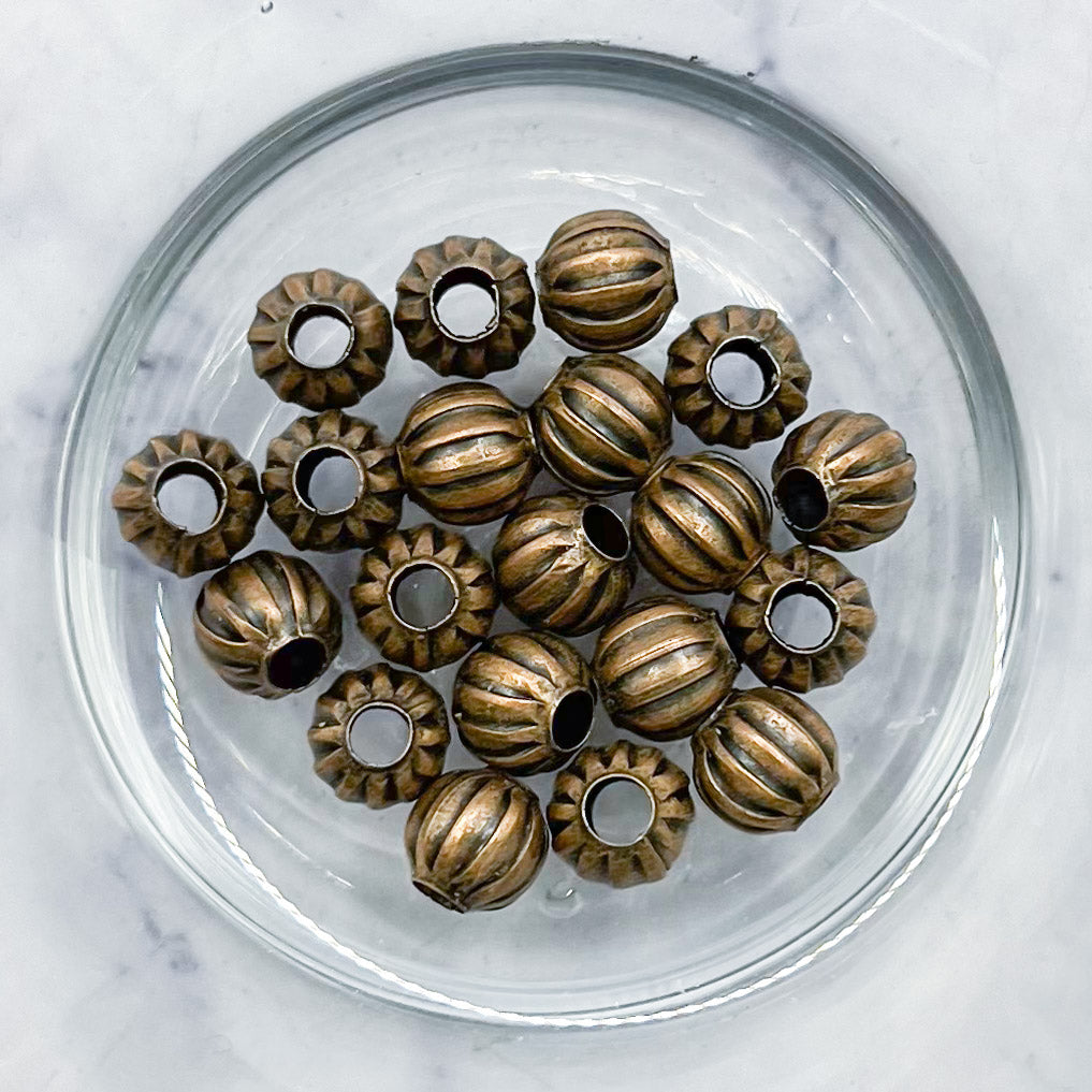 6mm Antique Copper Stripe Spacer Bead Pack M3