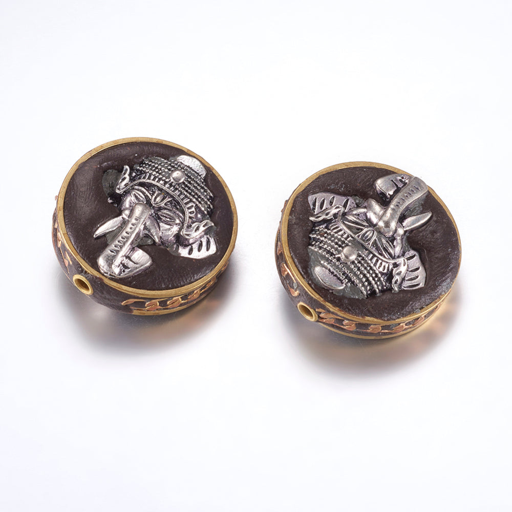 28mm Brown and Silver Clay Ganesha Focal Bead W2
