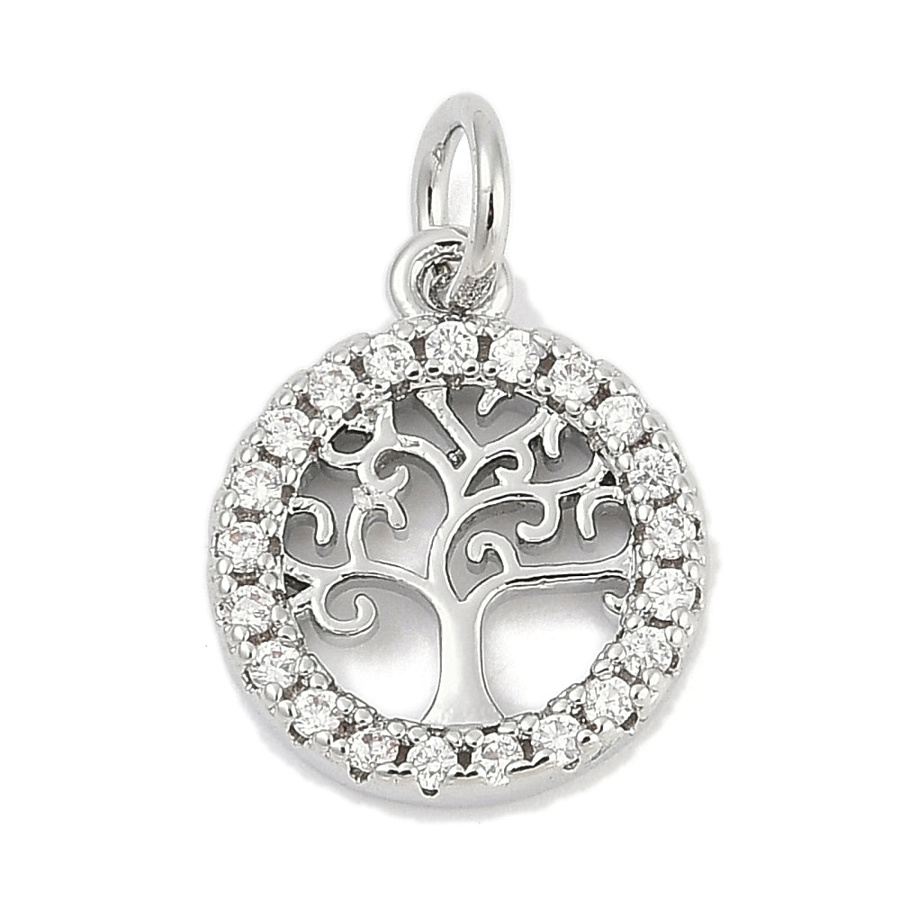 14mm Silver Cubic Zirconia Tree of Life Round Charm B5