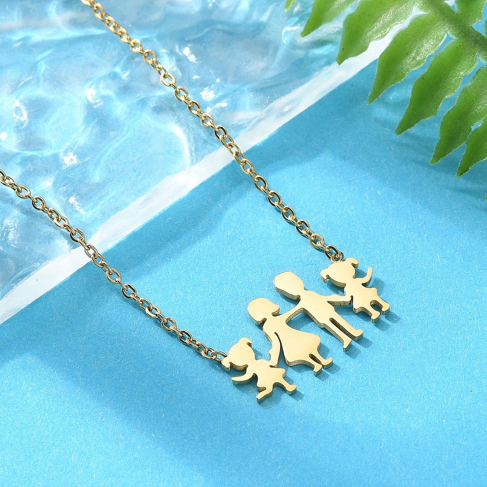 18.75-Inch Gold Stainless Steel Laser Cut Family Necklace K12