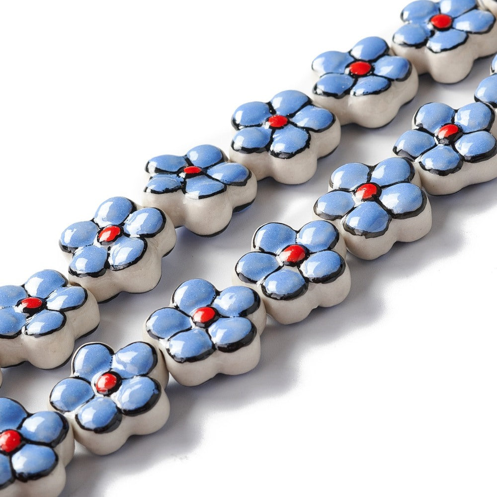 17mm Light Blue 5-Petal Flower Porcelain Bead Pack (4 Beads) Y8