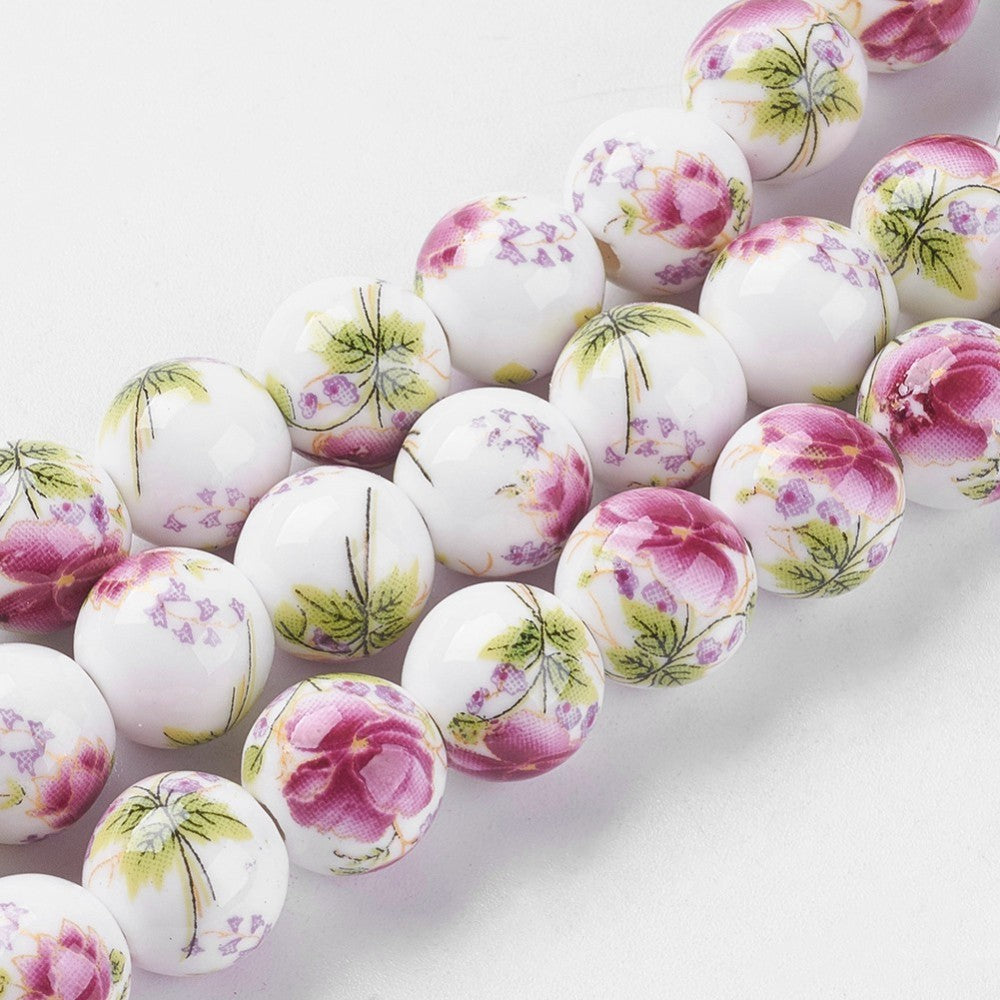 10mm Soft Pink Flowers Porcelain Bead Pack (10 Beads) R45