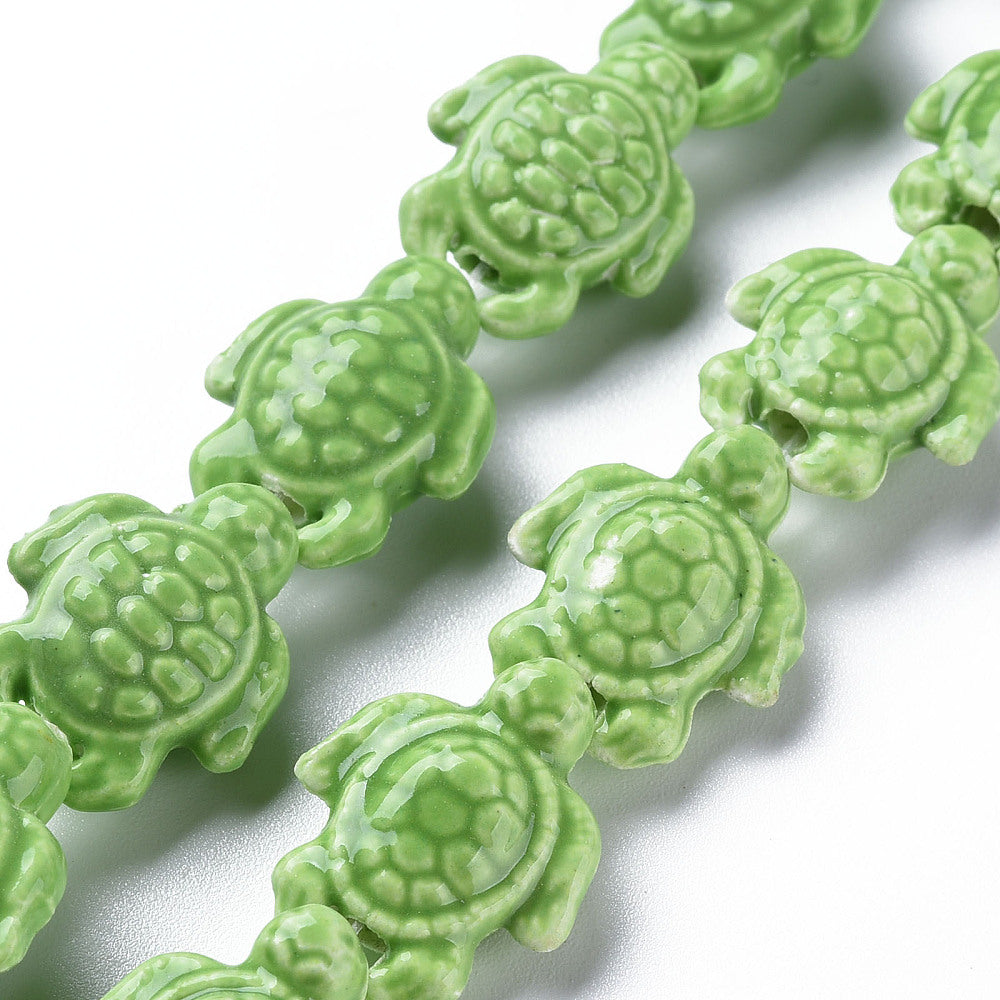 20x15mm Mint Green Porcelain Turtle Bead Pack (6 Beads) M35