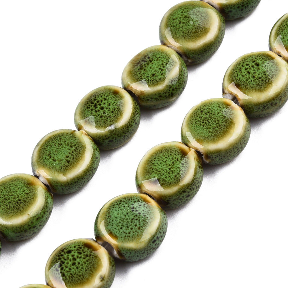11mm Olive Porcelain Flat Round Bead Pack (10 Beads) N4