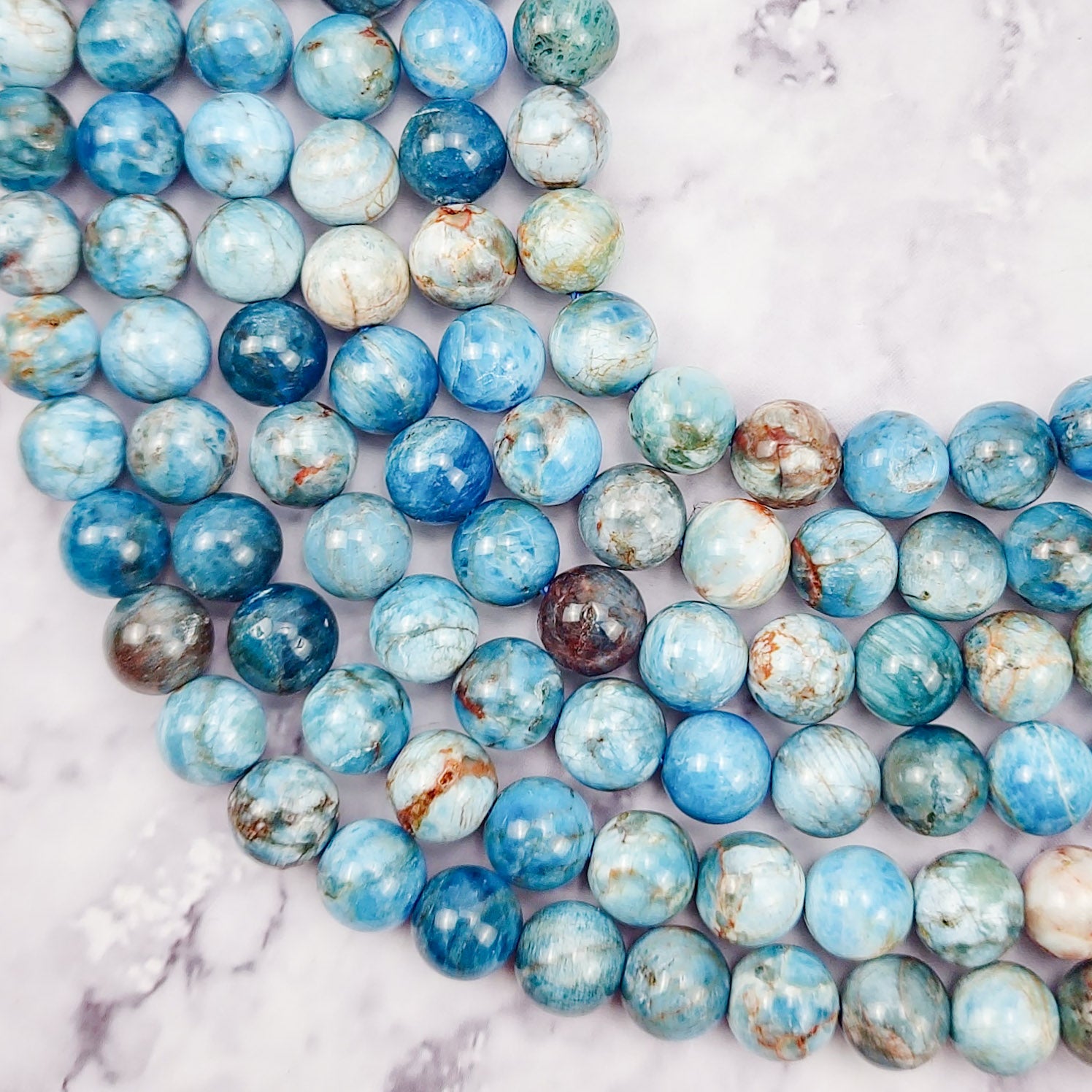 8mm Blue Apatite Bead Strand V26