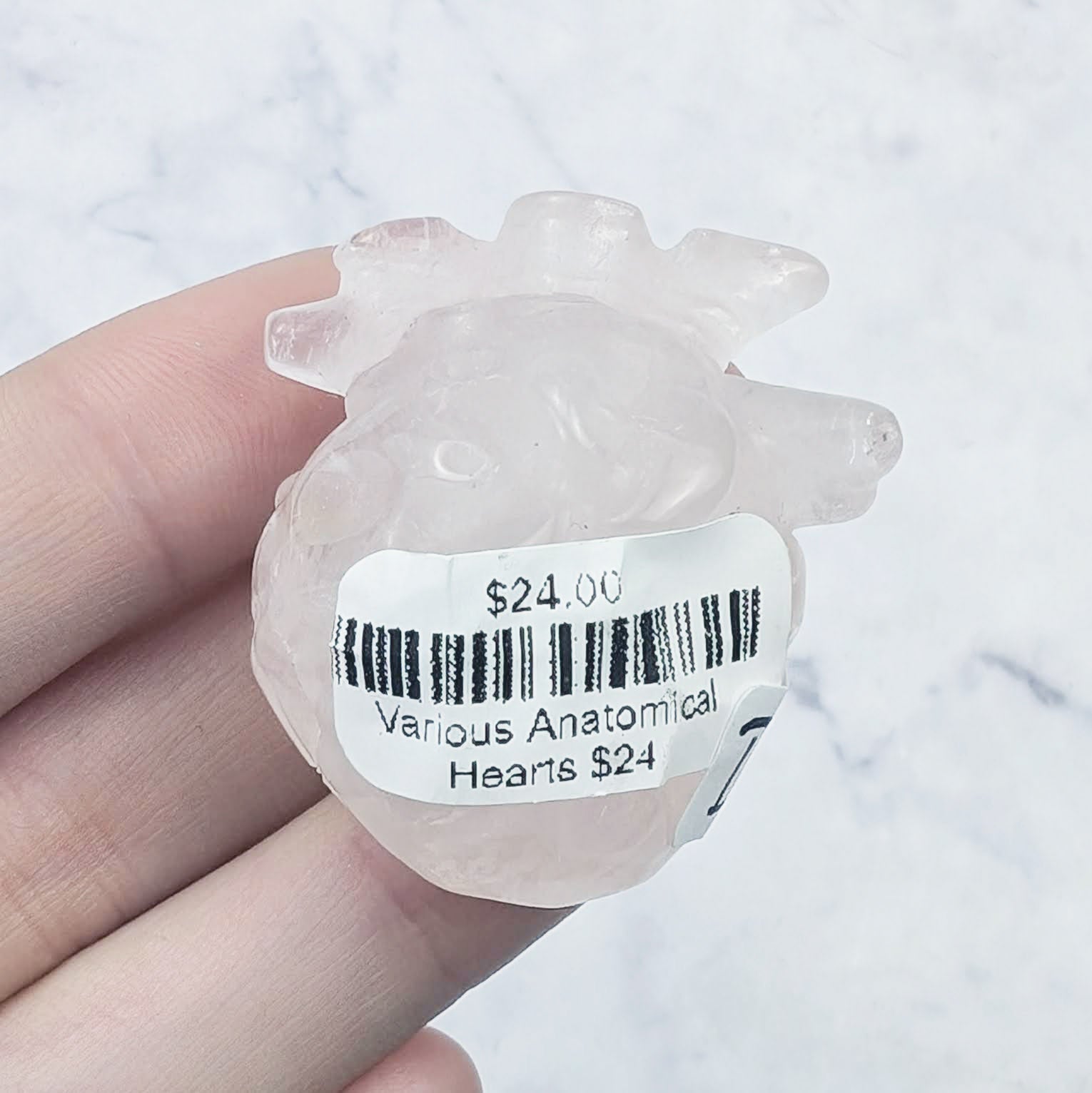 1.5 Inch Rose Quartz Anatomical Heart Carving D24