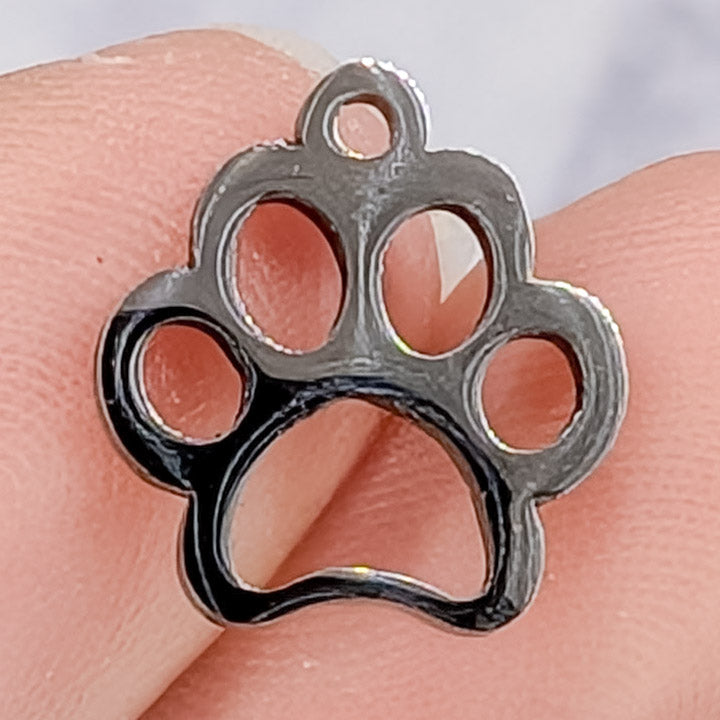 13mm Silver Paw Print Outline Charm T15