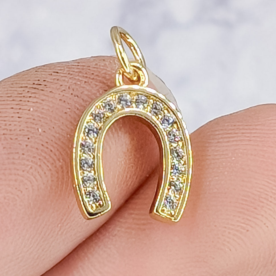 13mm Gold Cubic Zirconia Horseshoe Charm K3