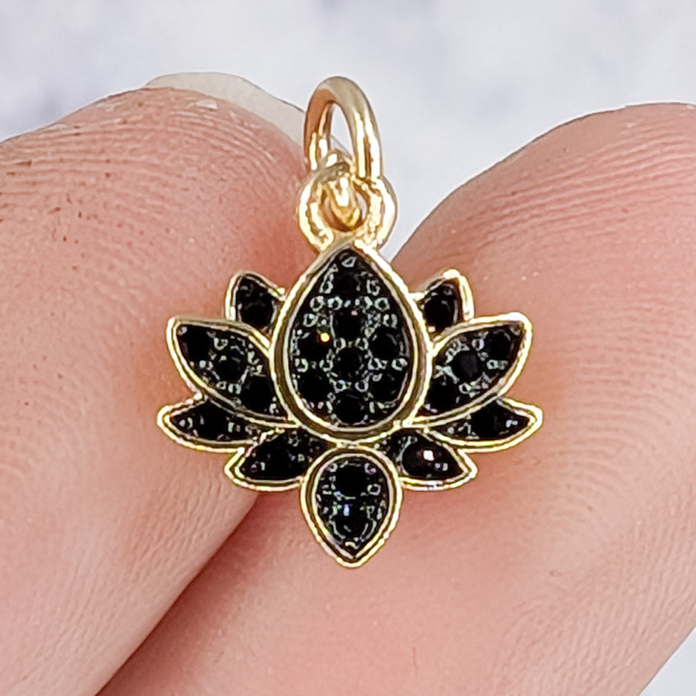 12mm Gold Cubic Zirconia Black Lotus Charm B5