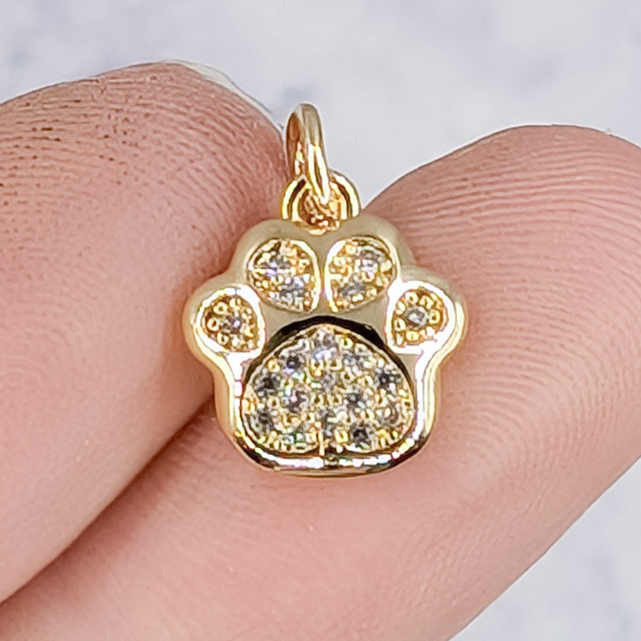 11mm Gold Cubic Zirconia Paw Print Charm A25