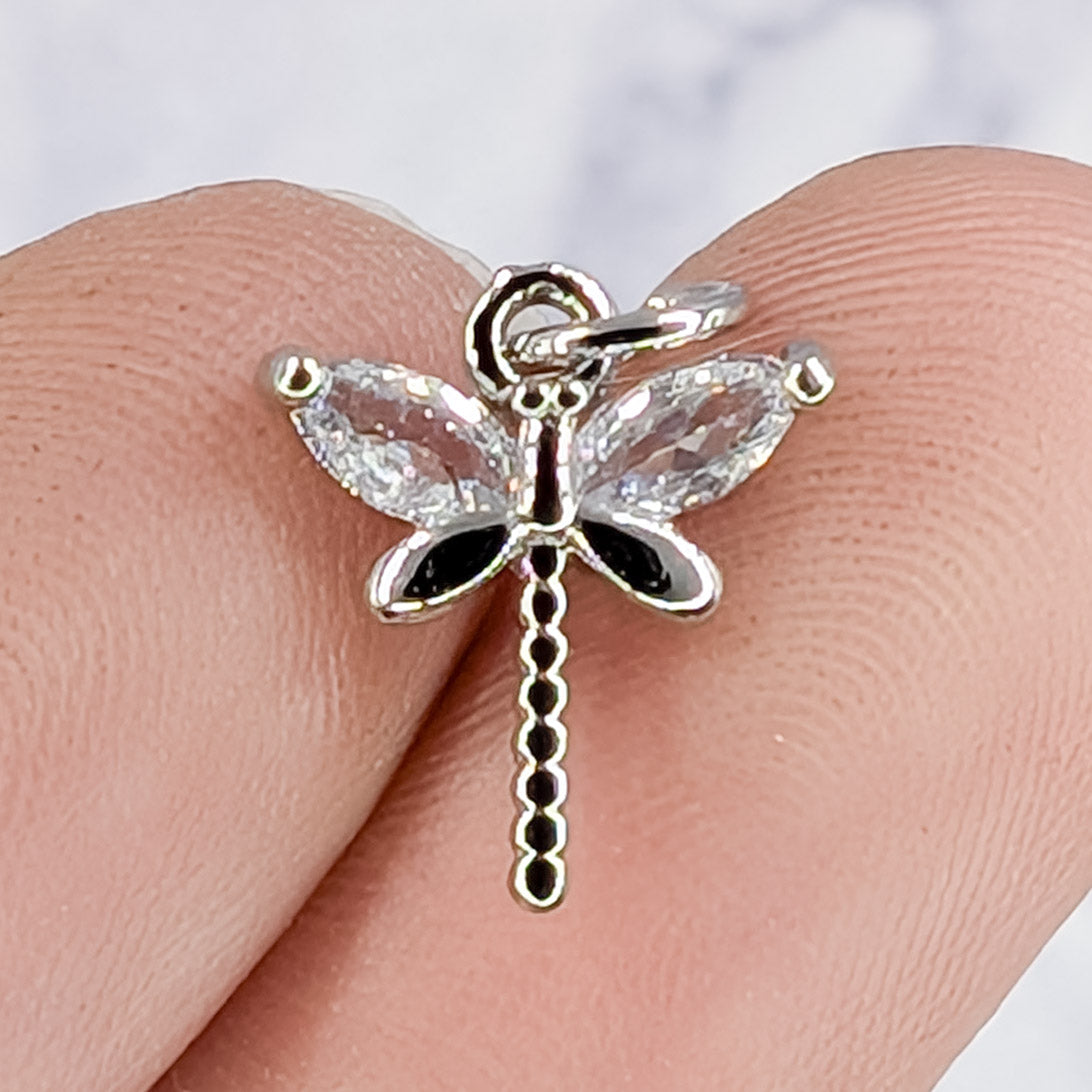 12mm Silver Cubic Zirconia Dragonfly Charm A35