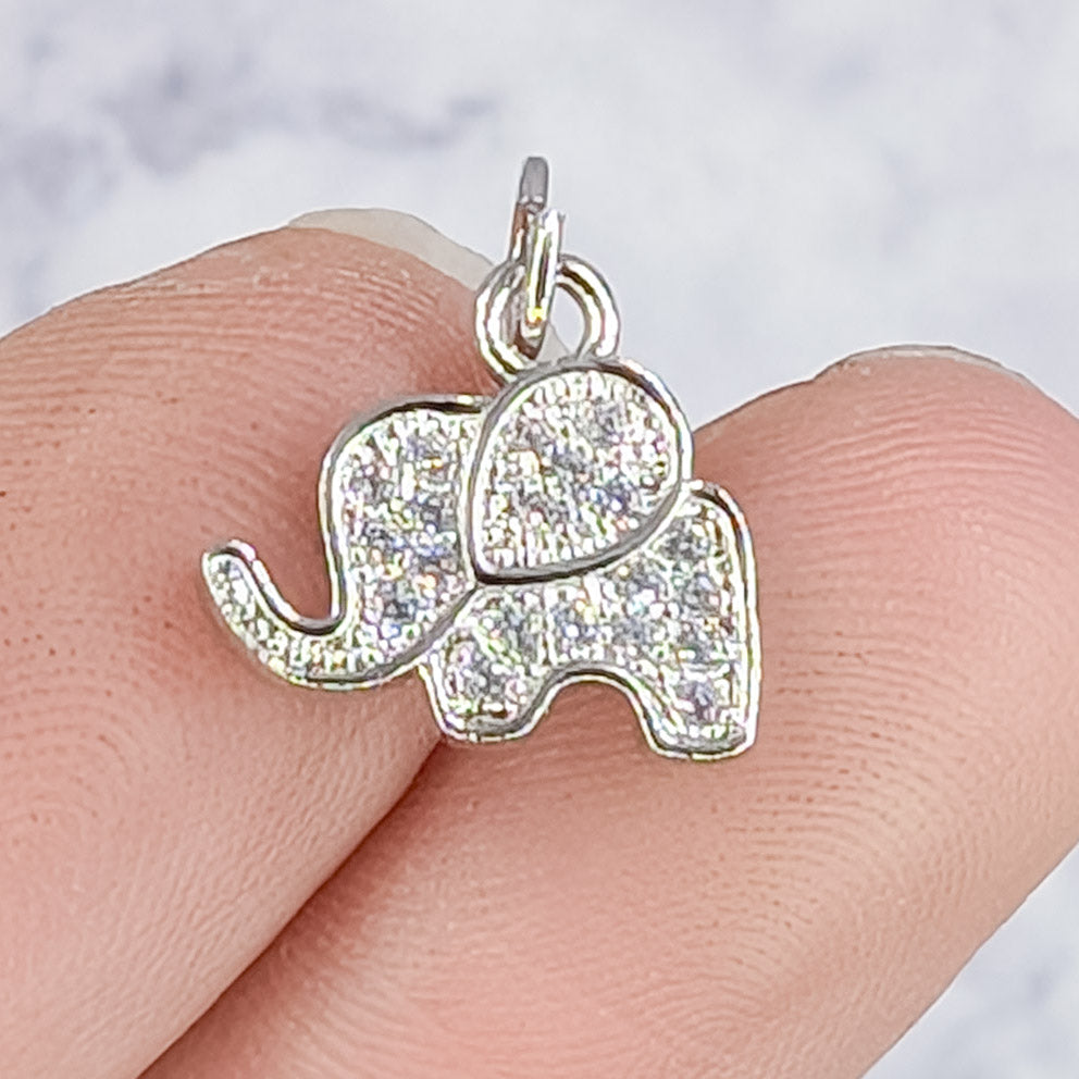 12mm Silver Cubic Zirconia Elephant Charm V35