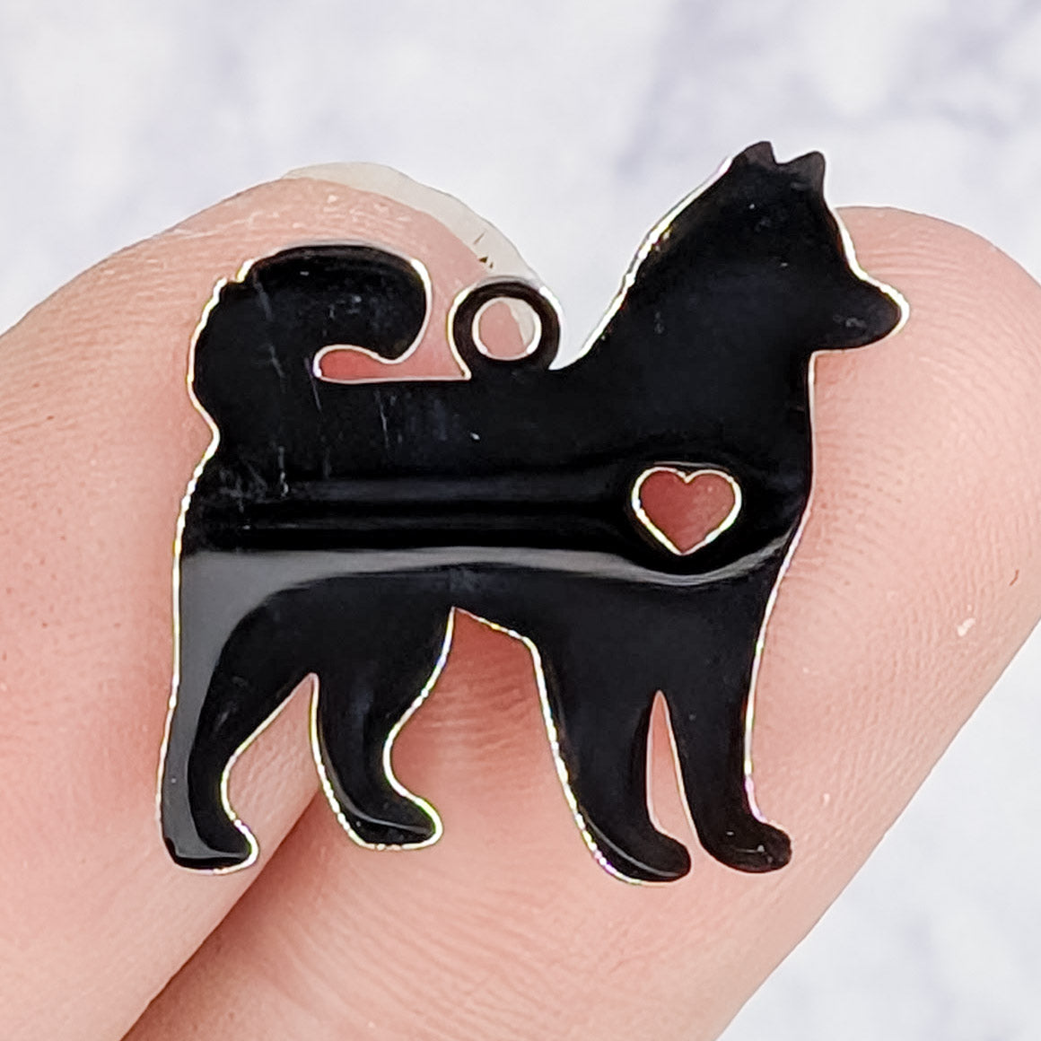 19mm Silver Dog Silhouette with Heart in Chest (Husky) Charm F2