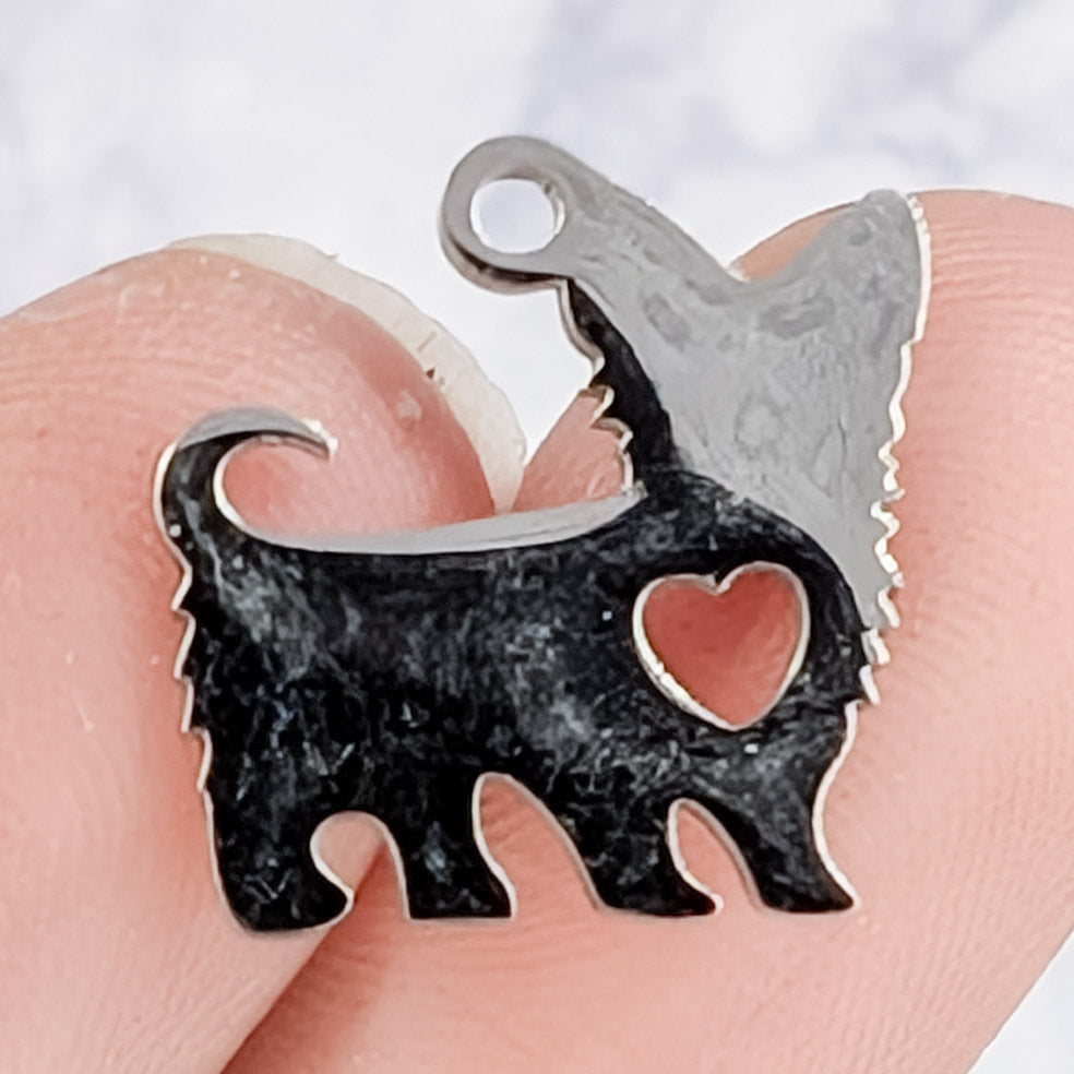 14mm Silver Dog Silhouette with Heart in Chest (Terrier) Charm W2
