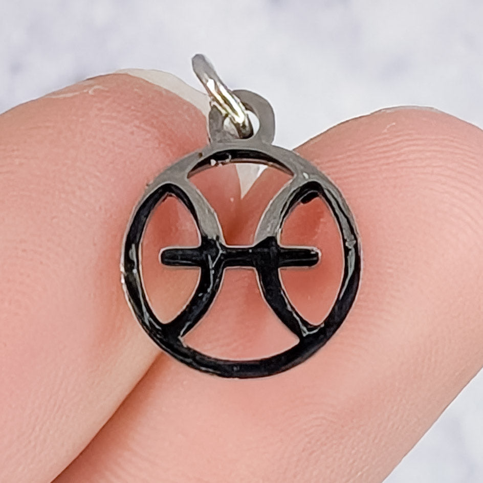 13mm Stainless Steel Pisces Zodiac Sign Outline Charm P2