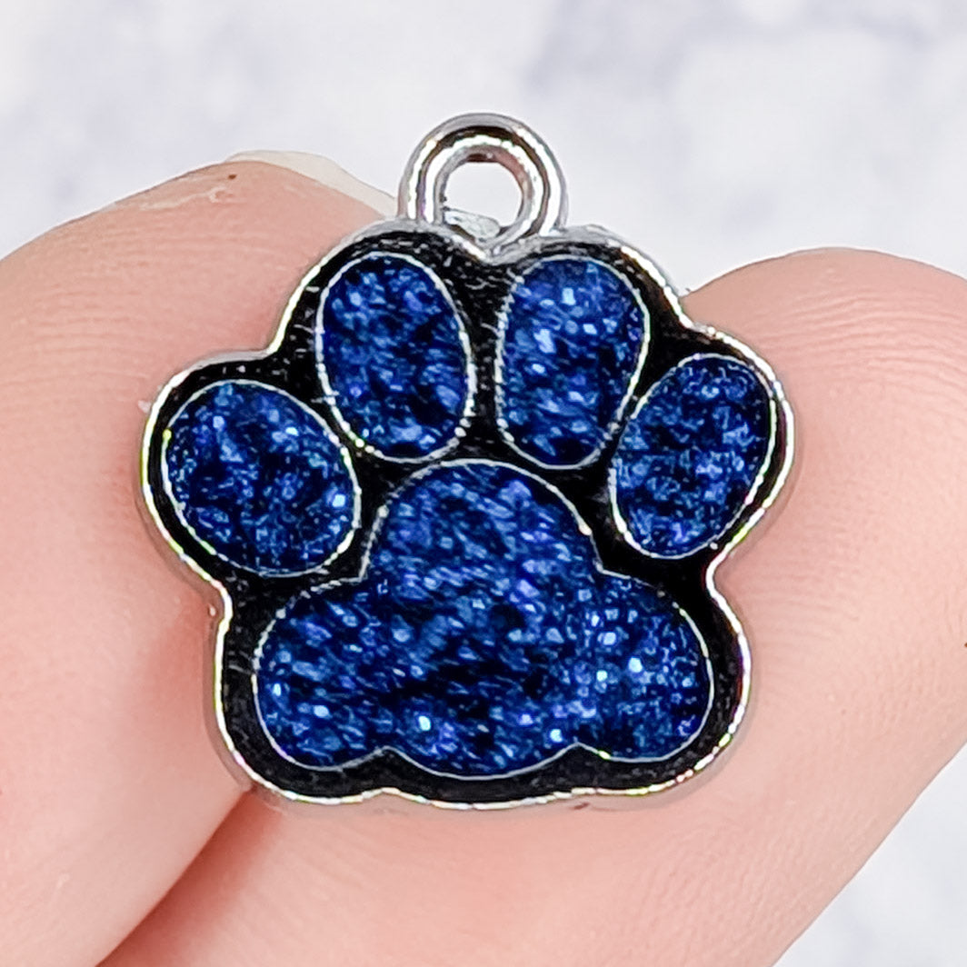 18mm Royal Blue Glitter Powder Paw Print Charm X15