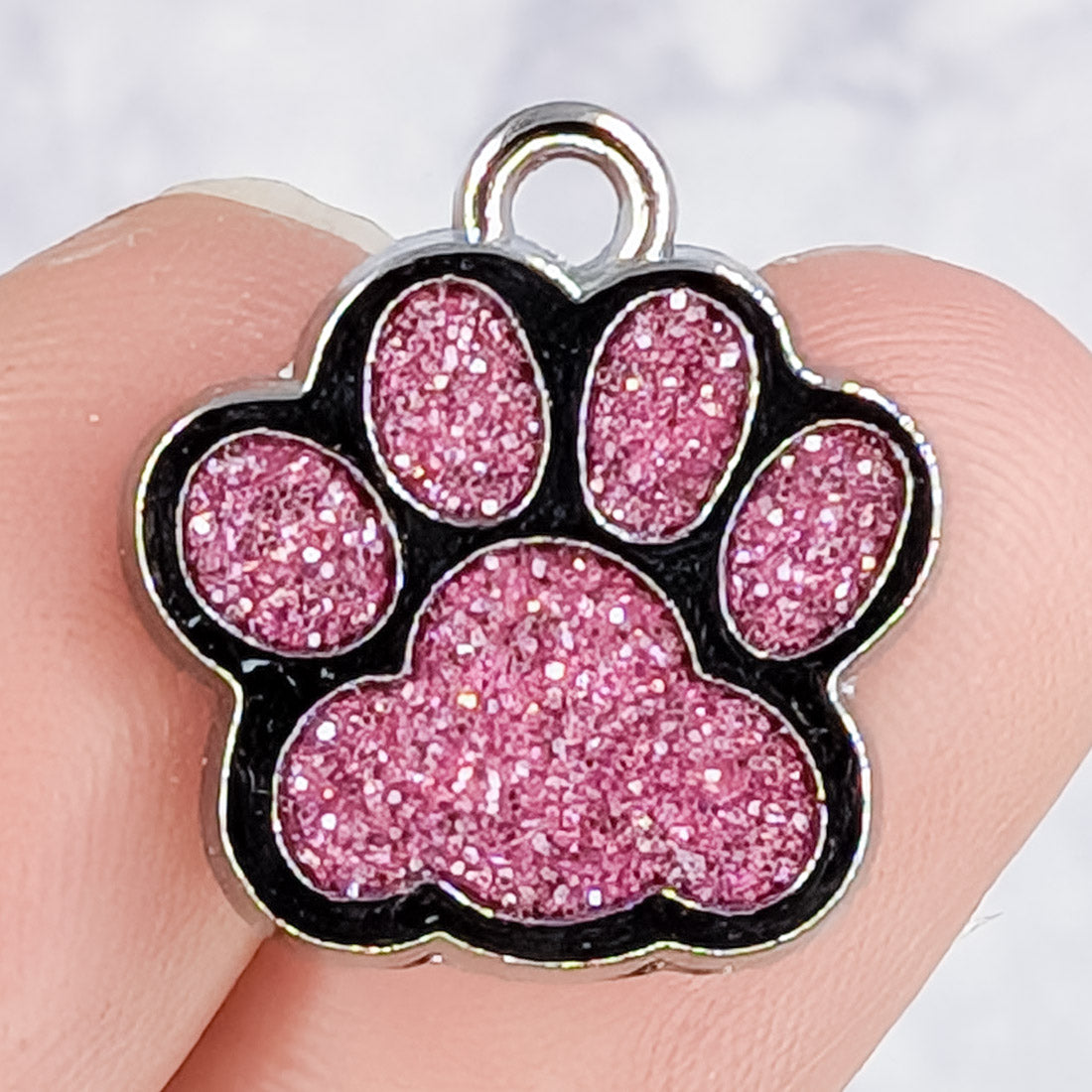18mm Pink Glitter Powder Paw Print Charm W15