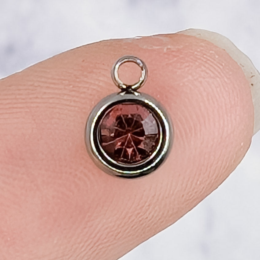 9mm Silver with Tourmaline Rhinestone Round Charm F125