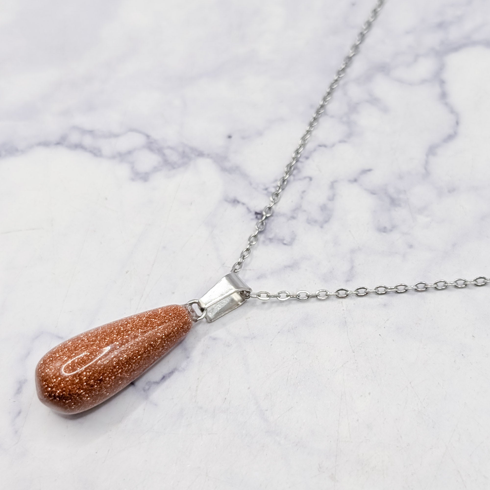 28mm Copper Goldstone Teardrop Pendant W4