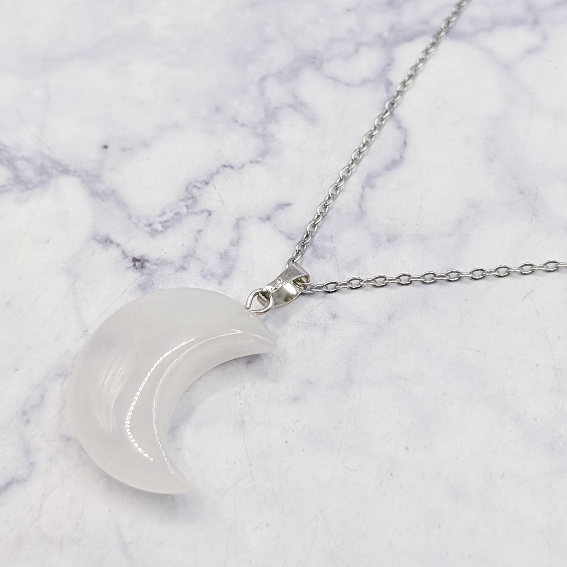 29mm Rose Quartz Moon Pendant H6