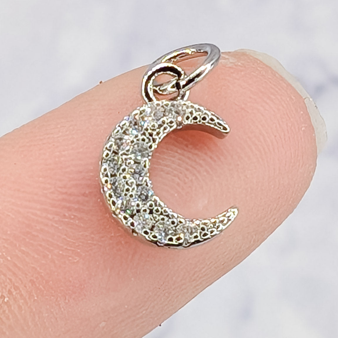 10mm Silver Cubic Zirconia Crescent Moon Charm W35