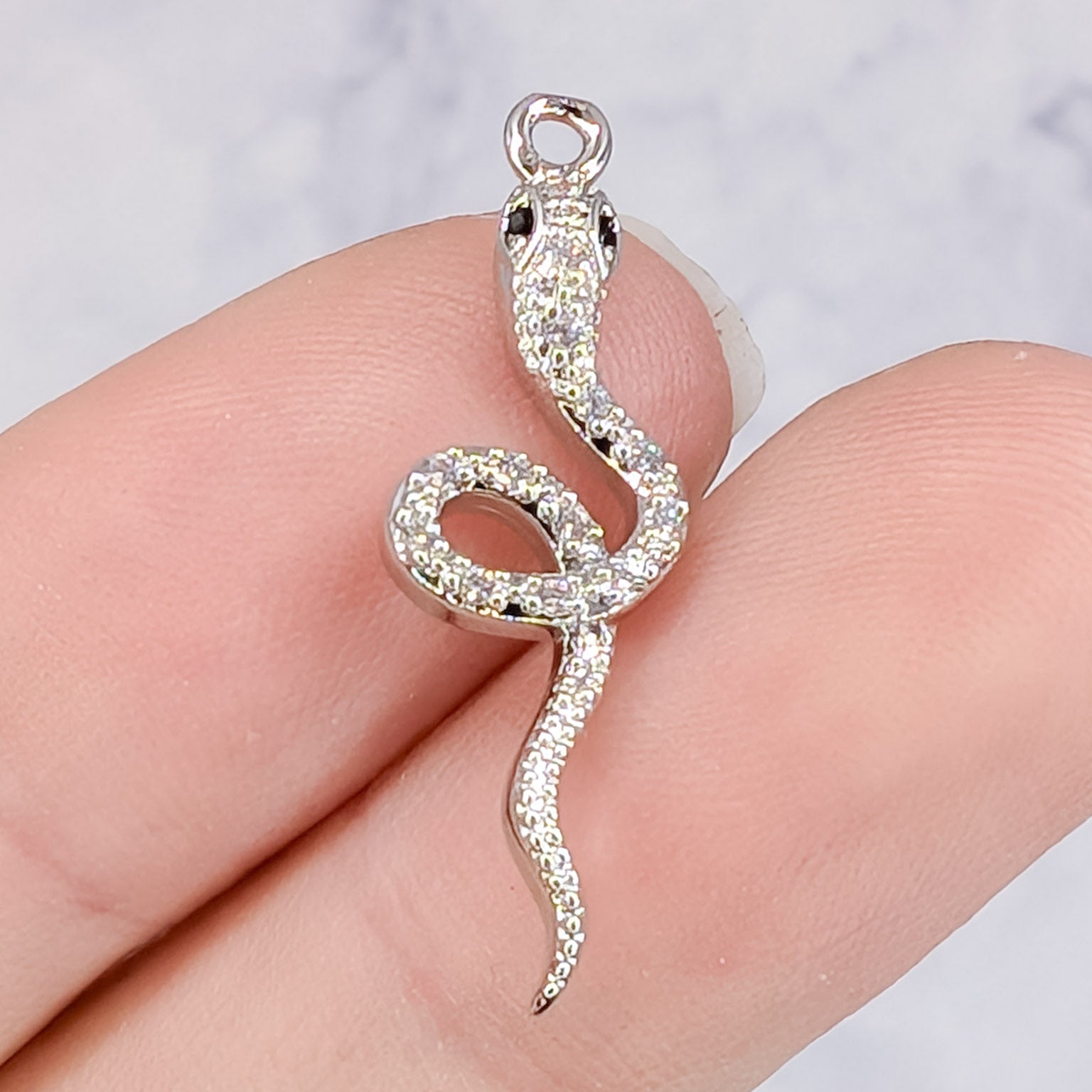 27mm Silver Cubic Zirconia Looped Snake Charm P6
