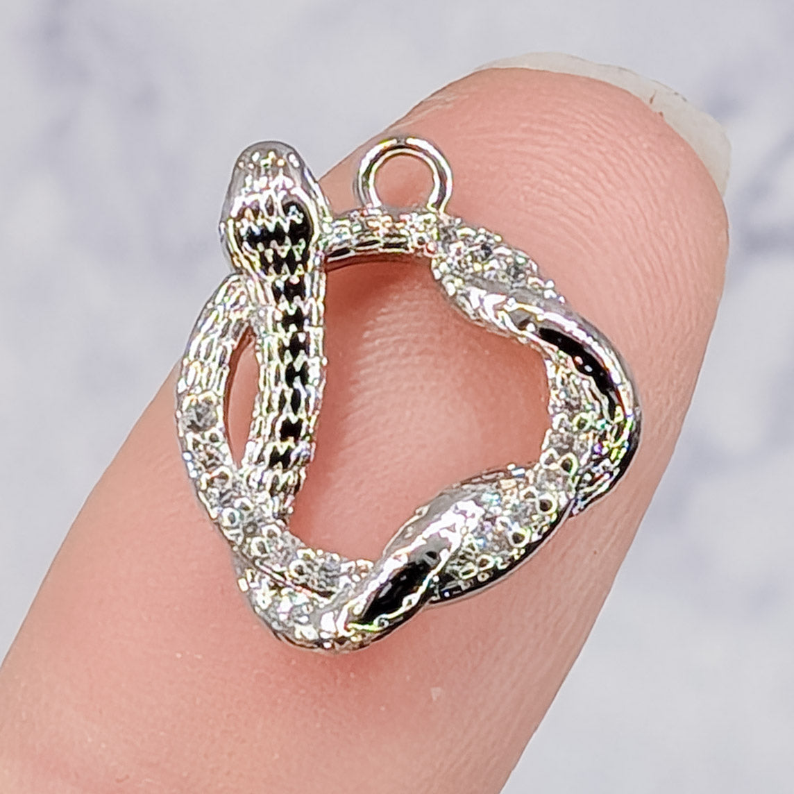 15mm Silver Cubic Zirconia Coiled Snake Charm Q6
