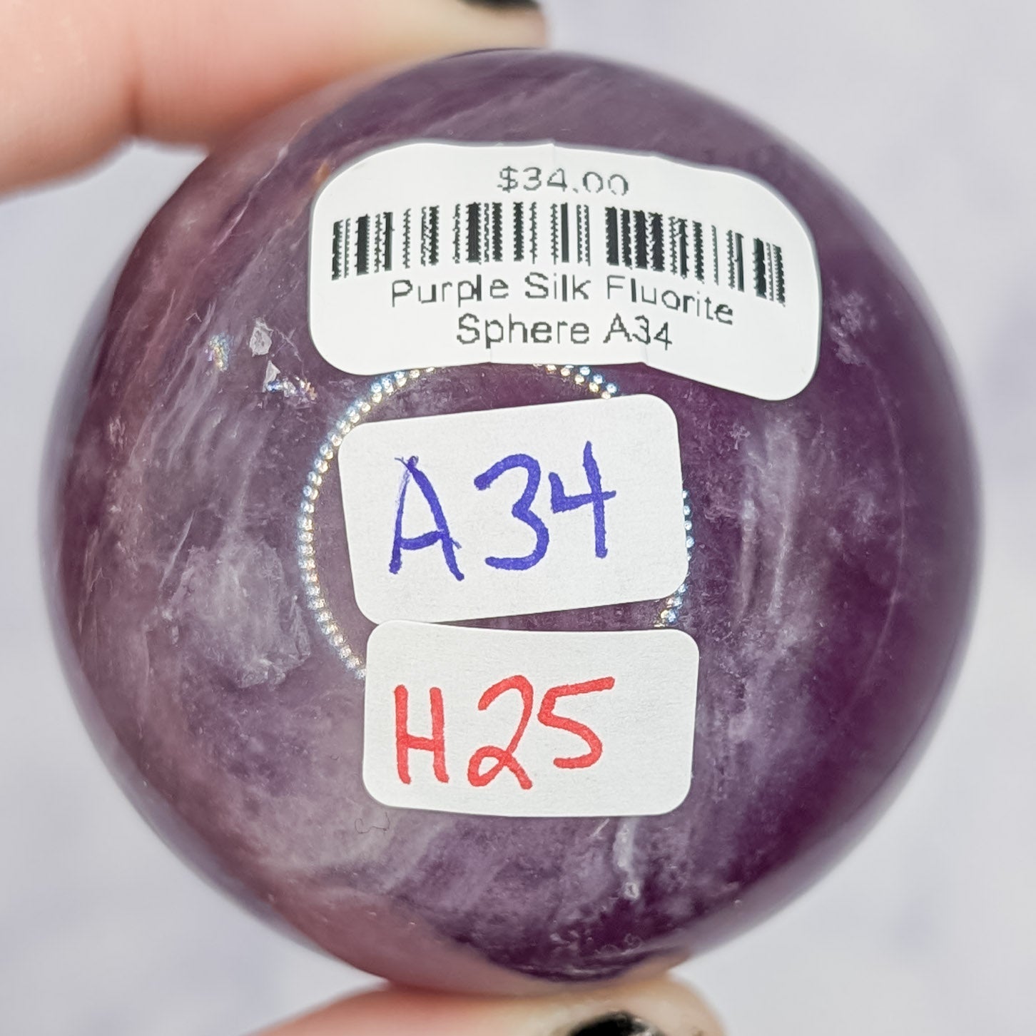 Purple Silk Fluorite Sphere A34